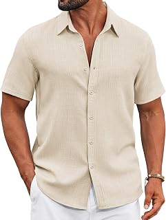 COOFANDY Men's Casual Button Down Shirts Short Sleeve Textured Summer Beach Shirt