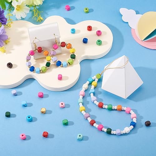 Miniatura 9 de Craftdady 200 cuentas espaciadoras ovaladas de madera natural de 0.591 x 0.276in, colores mixtos, cuentas sueltas de arroz de madera para hacer