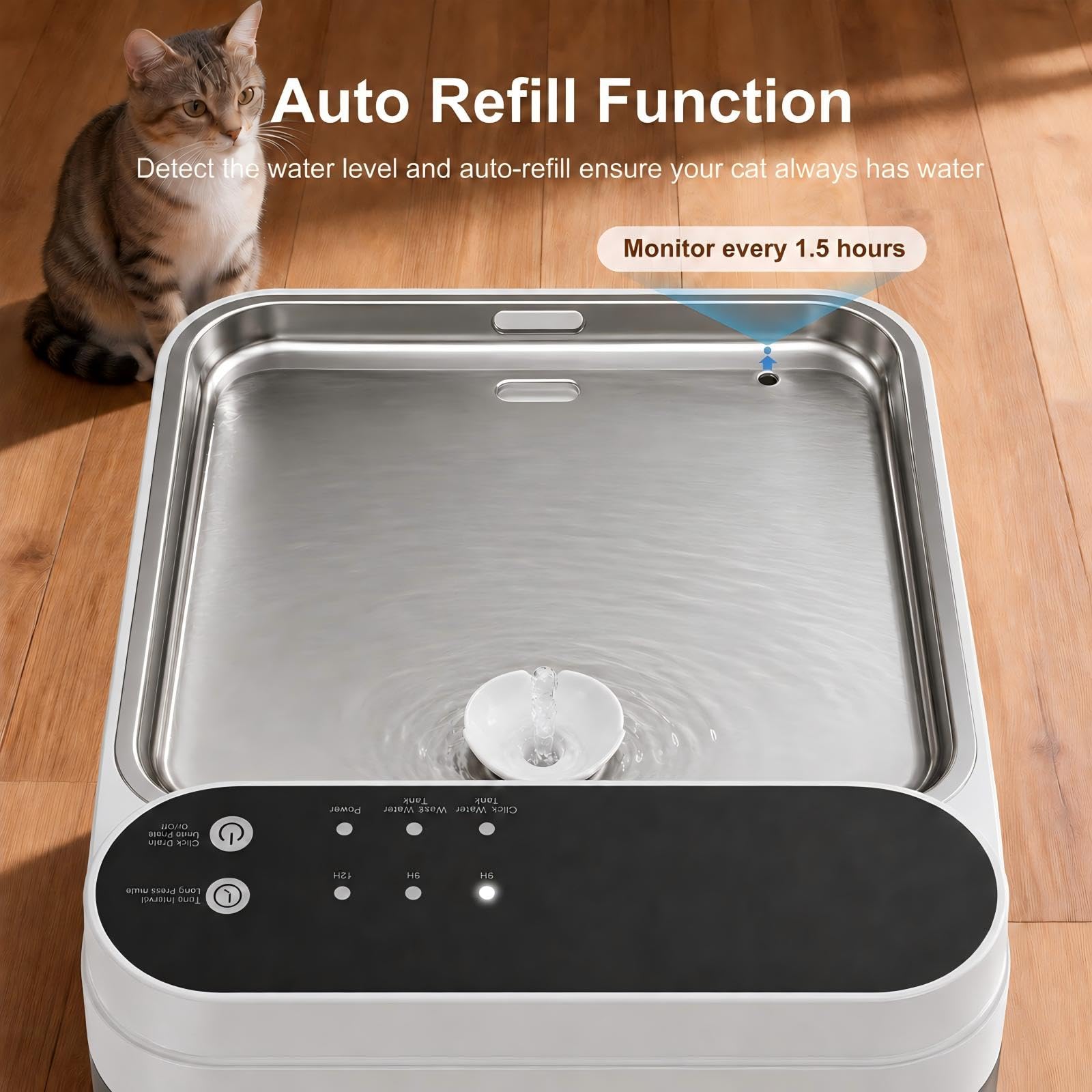 Fuente de agua para gatos sin filtro, separación de aguas residuales, fuente de agua para gatos sin filtros, inalámbrica y fuente de agua para mascotas de 180 días de funcionamiento