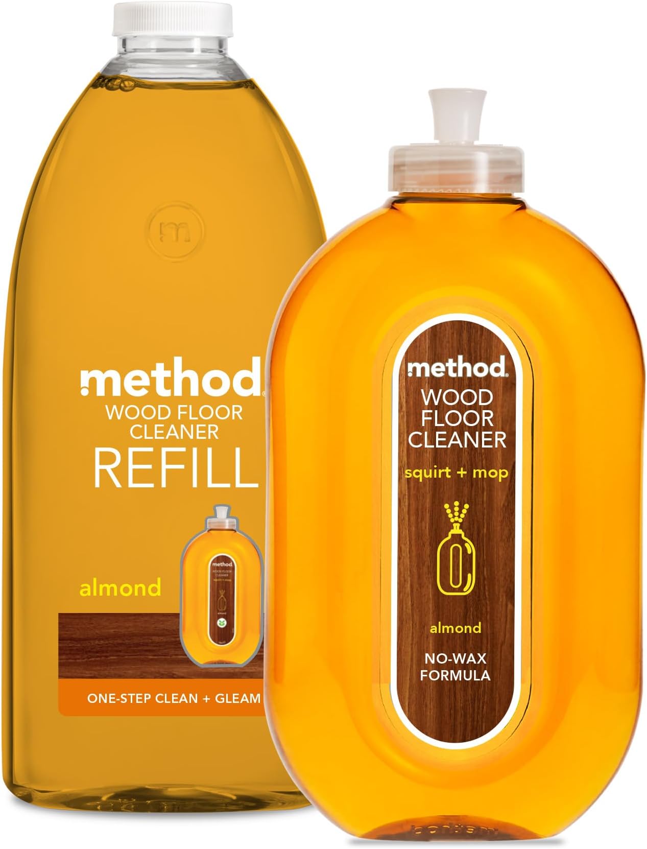 Method Cleaning Bundle: Wooden Floor Cleaner Applicator, Almond Scent, 1 x 739 ml & Method Wood Floor Cleaner, Almond Scent, 2 Litre Refill