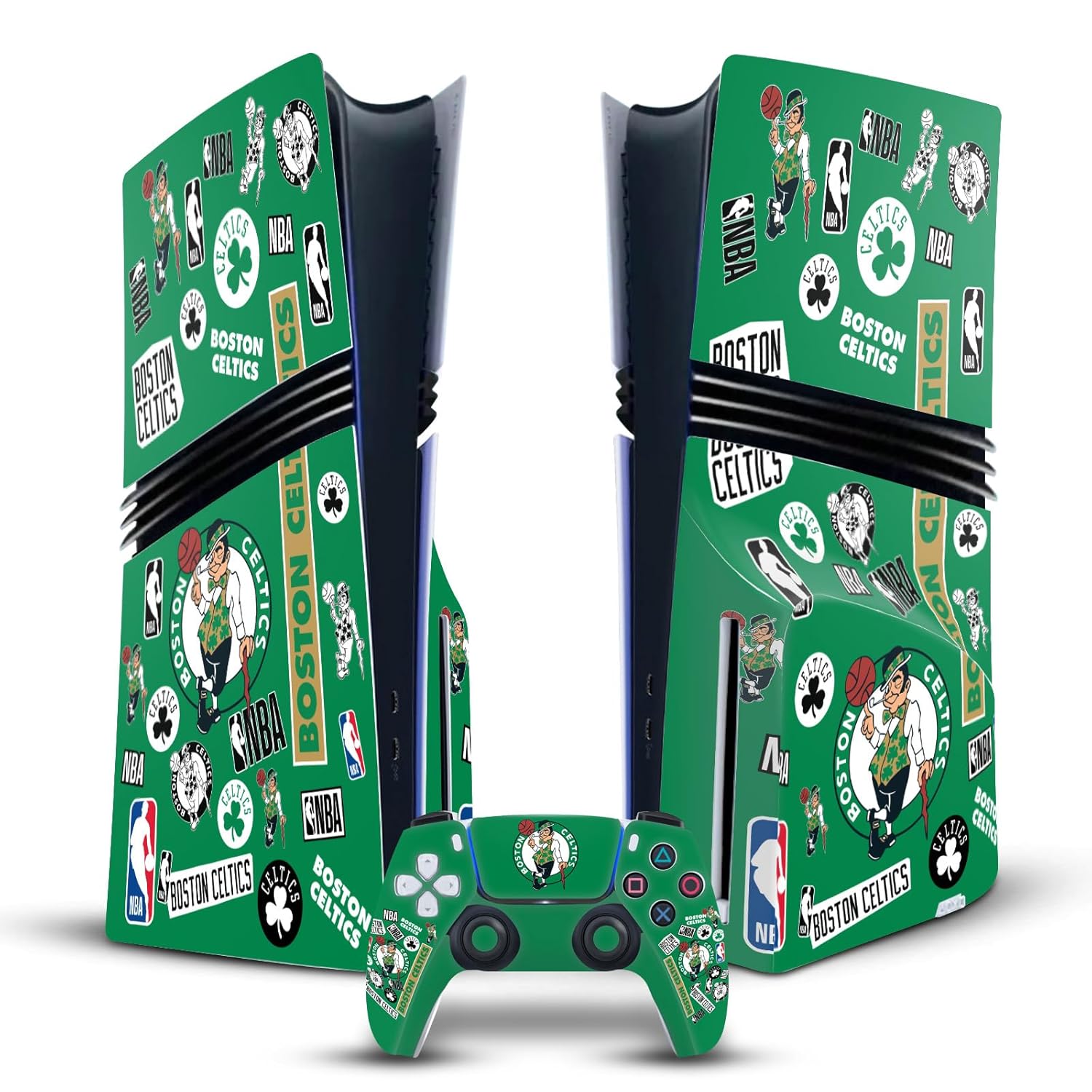 Head Case Designs Officially Licensed NBA Sticker Collage Boston Celtics Vinyl Sticker Gaming Skin Decal Cover Compatible With Sony PlayStation 5 PS5 Pro Disc Edition Console & DualSense Controller