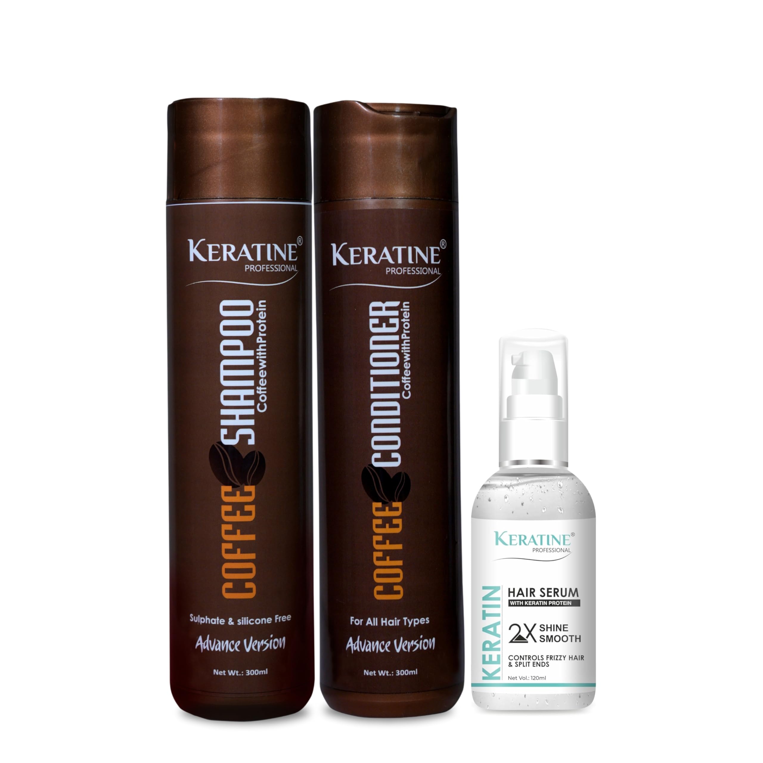 KERATINE PROFESSIONAL® Coffee Shampoo, Conditioner, and 120 ml Serum Combo Pack of 3 | Nourishing & Strengthening Formula for All Hair Types
