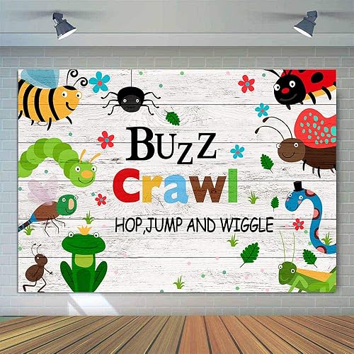 7x5ft Buzz Crawl Insect Backdrop, Vinyl Hunt Bugs Baby Shower