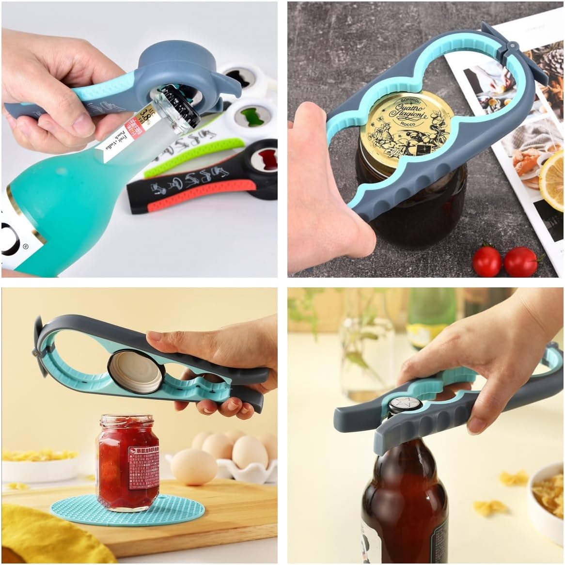 TAORANJU Jar Opener for Weak Hands, 5 in 1 Multi Function Bottle Opener for Seniors, 4 in 1 Can Opener with Rubber, Lid Opener for Arthritic Sufferers, Elderly, Children