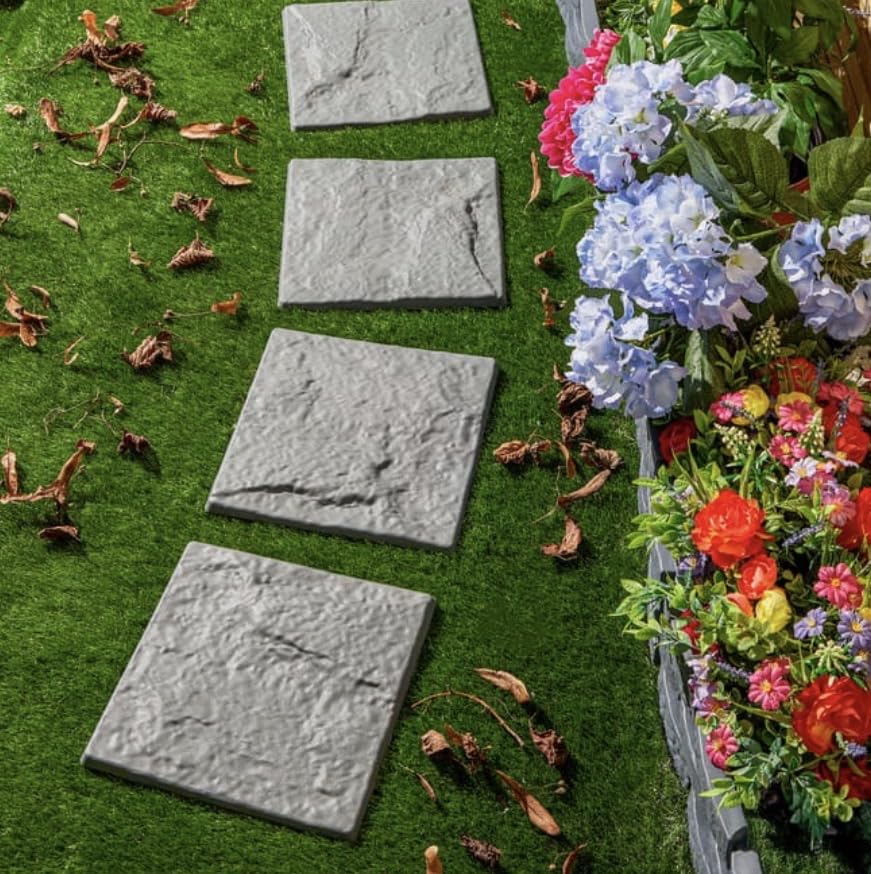 4 x Stone Effect Stepping Stones, Grey, 30 x 30 x 2.5cm, Weather Resistant