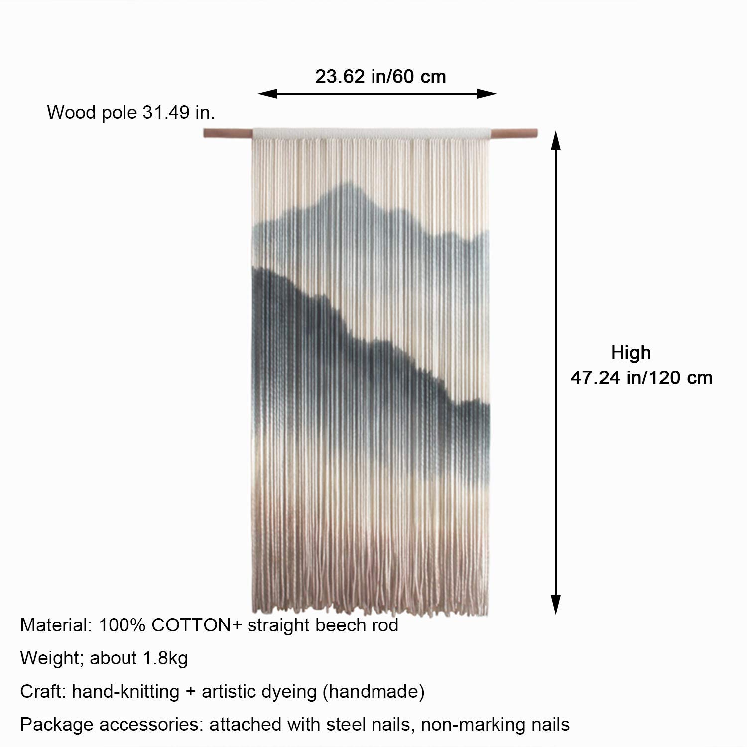 Tapiz de macramé para colgar en la pared, decoración de pared, tapiz de pared tejido de algodón hecho a mano con diseño de teñido natural, decoración del hogar para colgar en la pared bohemia (gris 23