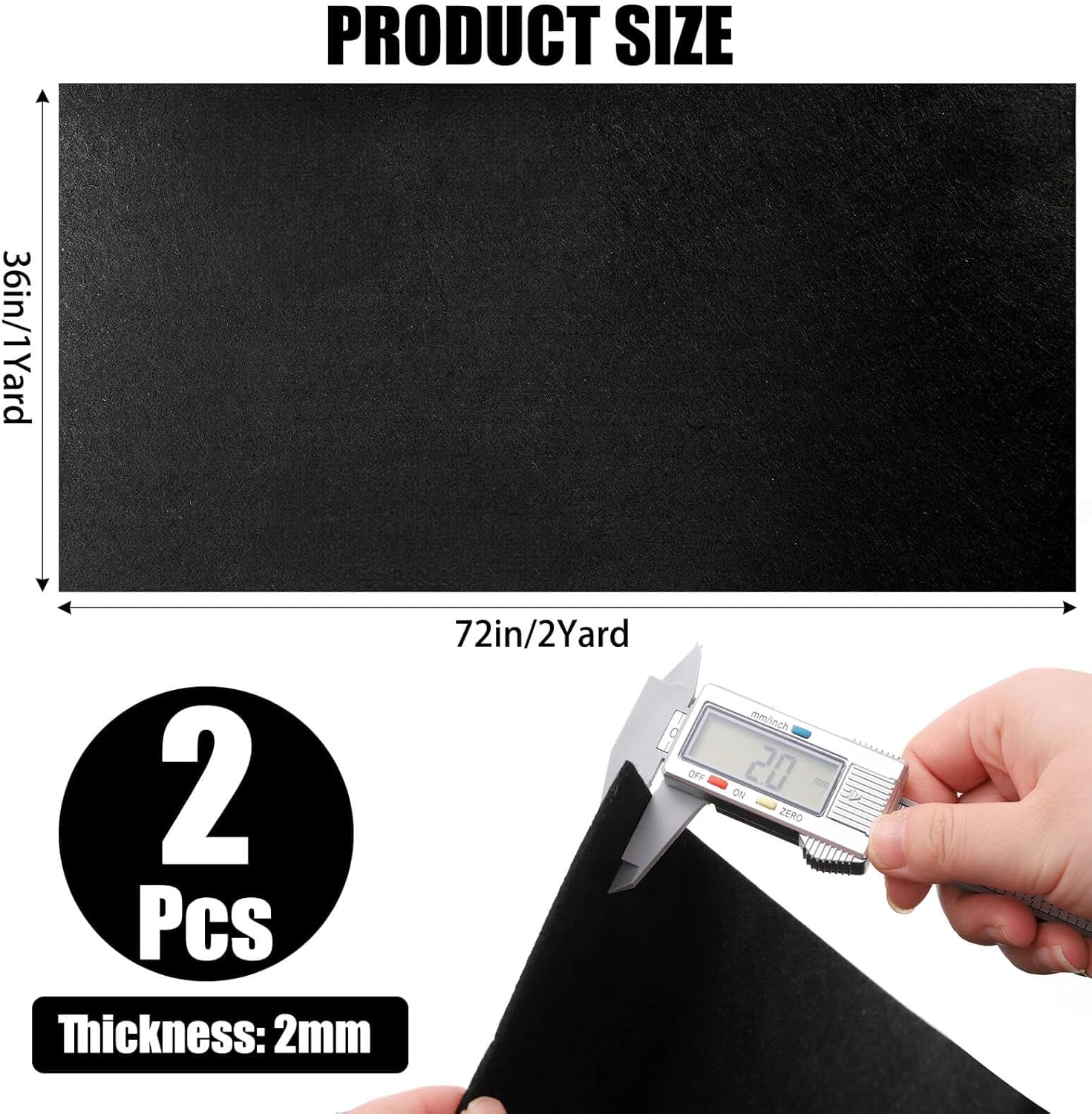 YOUEON 2 Pcs 36"x72" Large Black Felt Fabric for Crafts, 2mm Thick Soft Felt Sheets by The Yard for Arts and Crafts, Sewing, Padding, DIY Projects, Nonwoven Patchwork, Durable & Easy to Cut