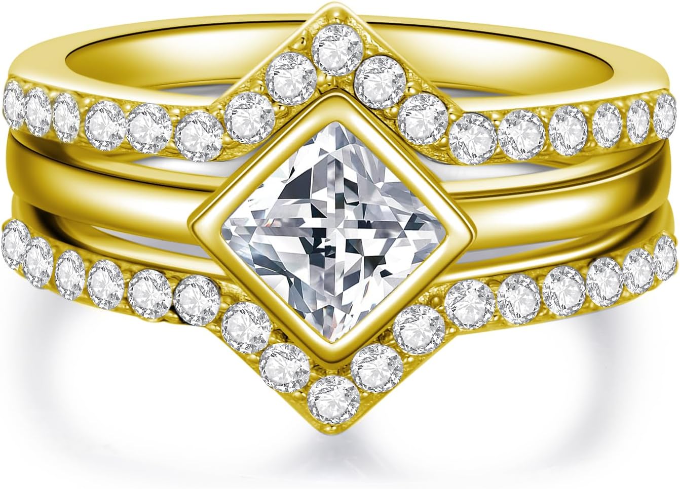 1.38 Carat (ctw) Princess Cut Moissanite Three-in-One Wedding Engagement Bridal Ring Sets For Women 14K White Gold Wedding Ring Set Handmade Customized Anniversary Ring For Women, Customizable 925 Sterling Silver/10K Gold/14K Gold/18K Gold