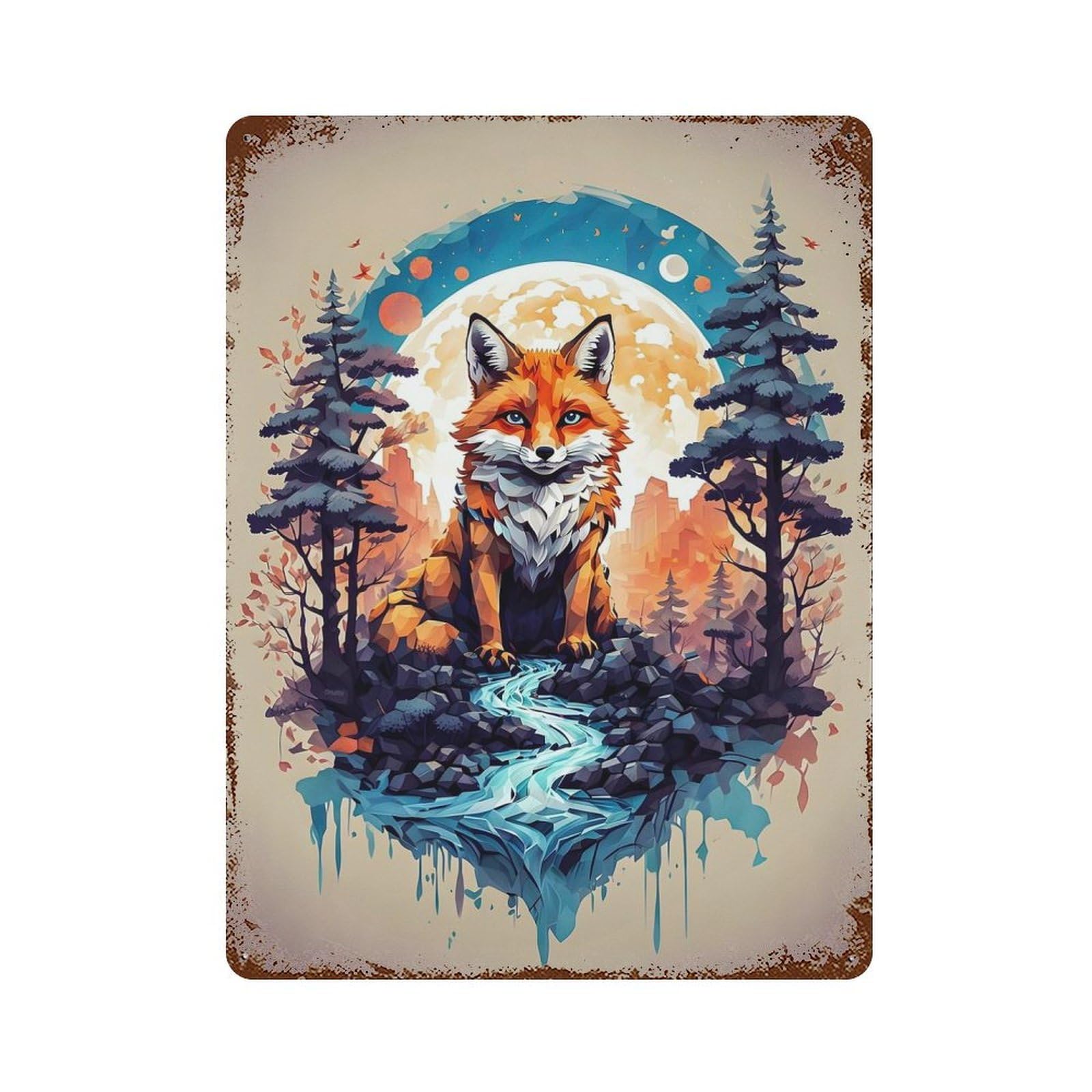 Fox Vintage Rusty Metal Tin Sign 15.7"x11.8", Ideal for Farmhouse, Kitchen And Entryway Decor