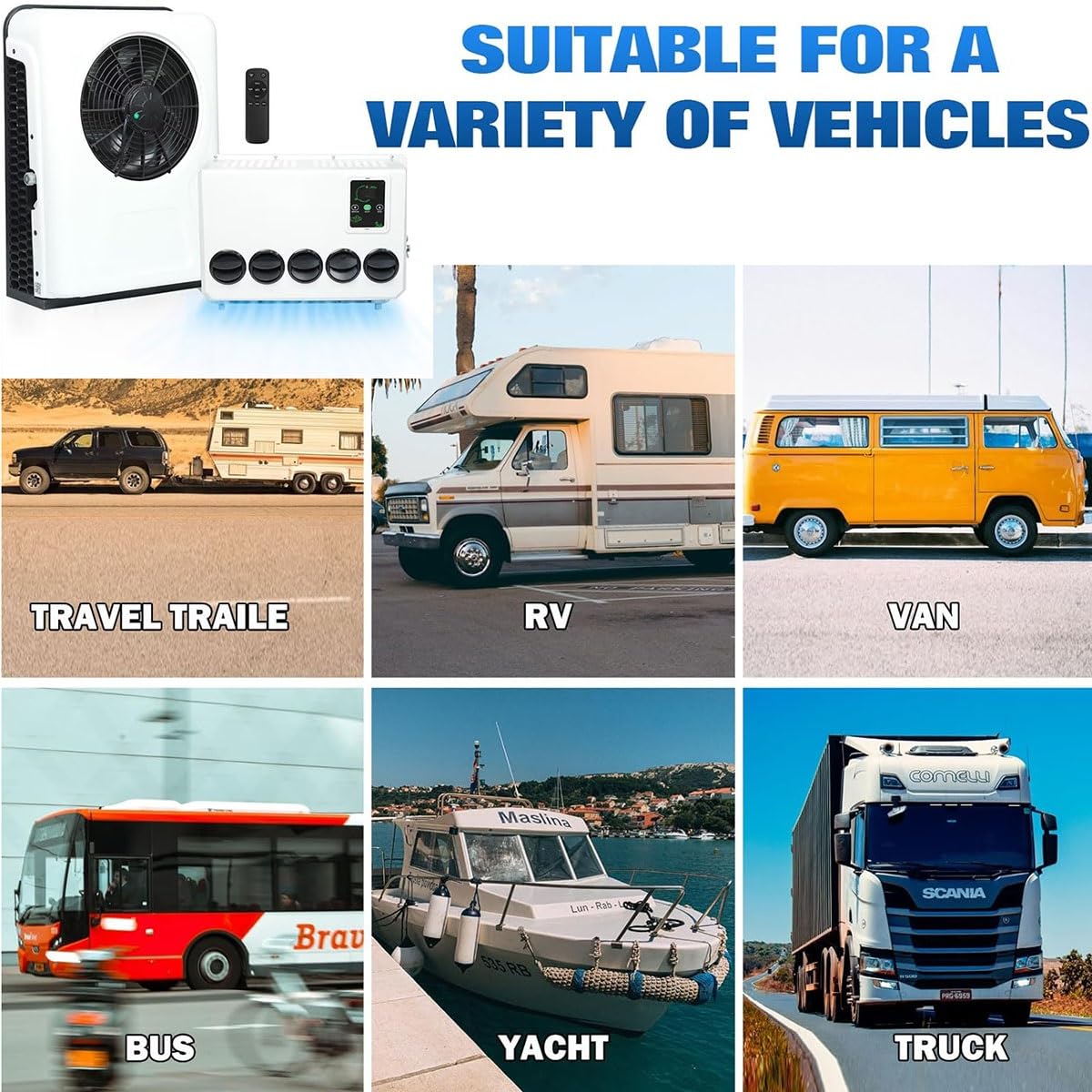 Aire Acondicionado Eléctrico Para Techo De Caravana 24V, RV Aire Acondicionado Aparcamiento Ultra-Delgado,Funcionamiento De 8 Horas, Para Autocaravanas, Camiones, VehíCulos AgríColas(Rojo)