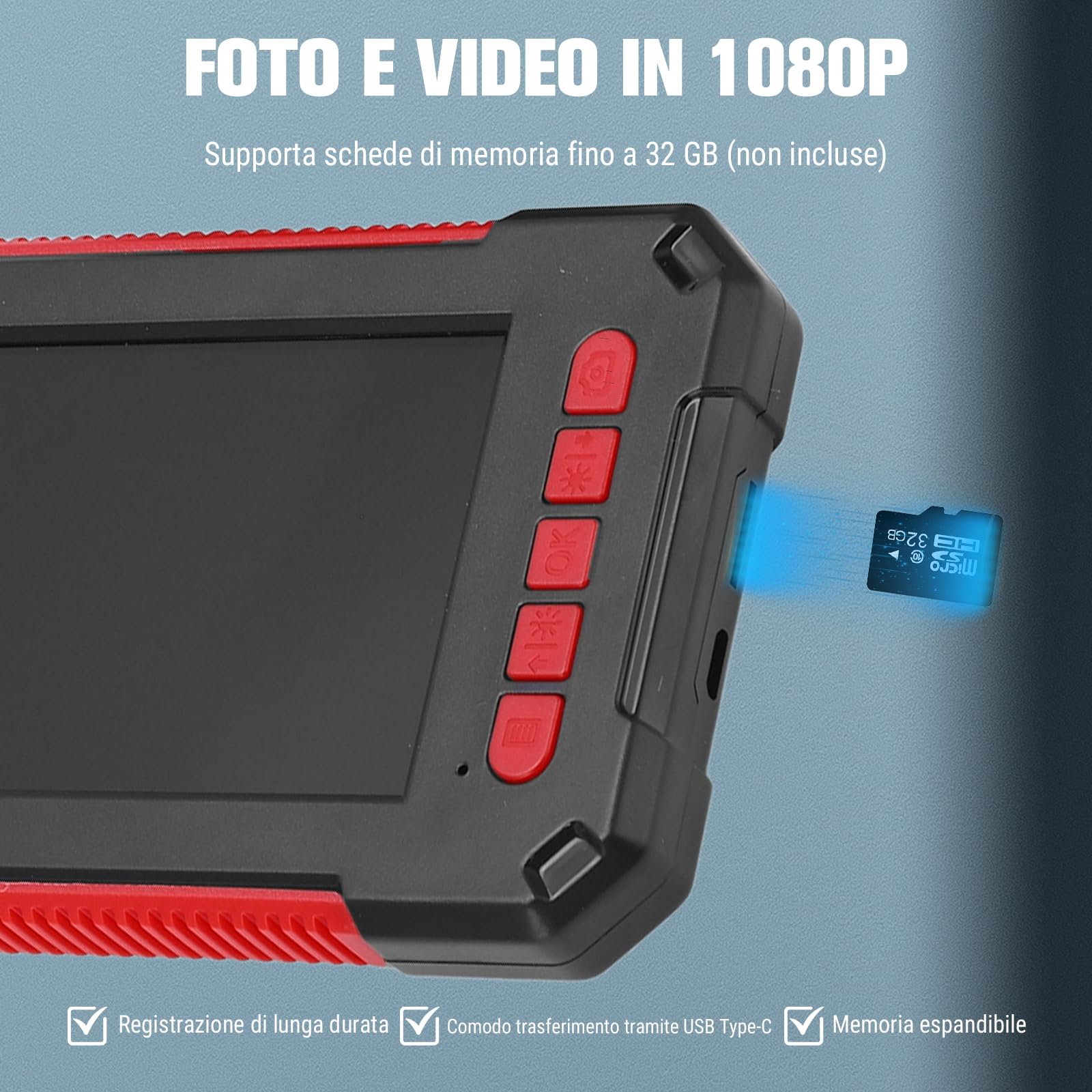 Endoscopio Industriale P40, Fotocamera Borescope 3,9 Mm con Telecamera di Ispezione HD 4,3 ", 1080p HD, IP67 Impermeabile per Motore Automobilistico, Gasdotto, Sistemi di (5m)