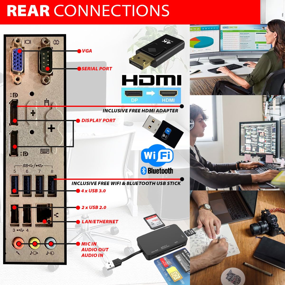 GMR Ultra Slim i7 Office PC - Business Office Computer | 3 anni di garanzia | 32 GB di RAM | 4000 GB SSD | DVD±RW | USB 3 | Windows 11 Prof | Bluetooth WiFi