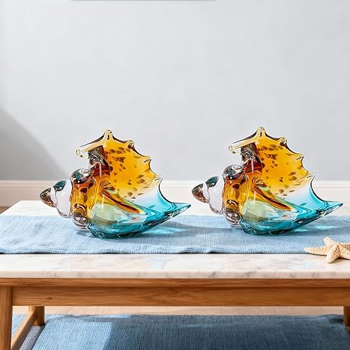 Miniatura 2 de XMGZQ Estatua de caracola de vidrio soplado a mano, figura de arte de cristal marino, decoración costera para el hogar con conchas marinas, soporte