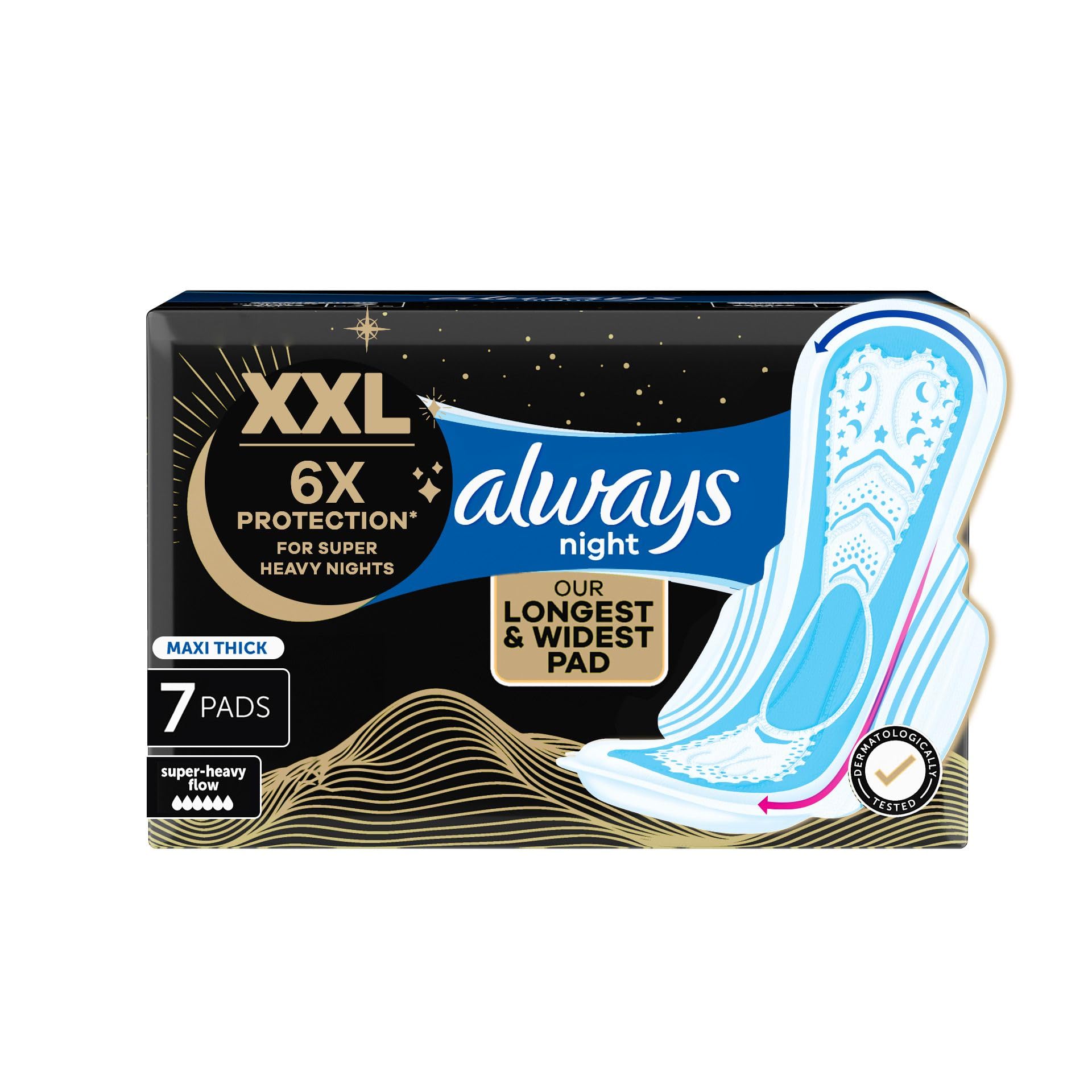 Dreamzz pad Cottony Soft Maxi Thick, Night long sanitary pads with wings, 7ct