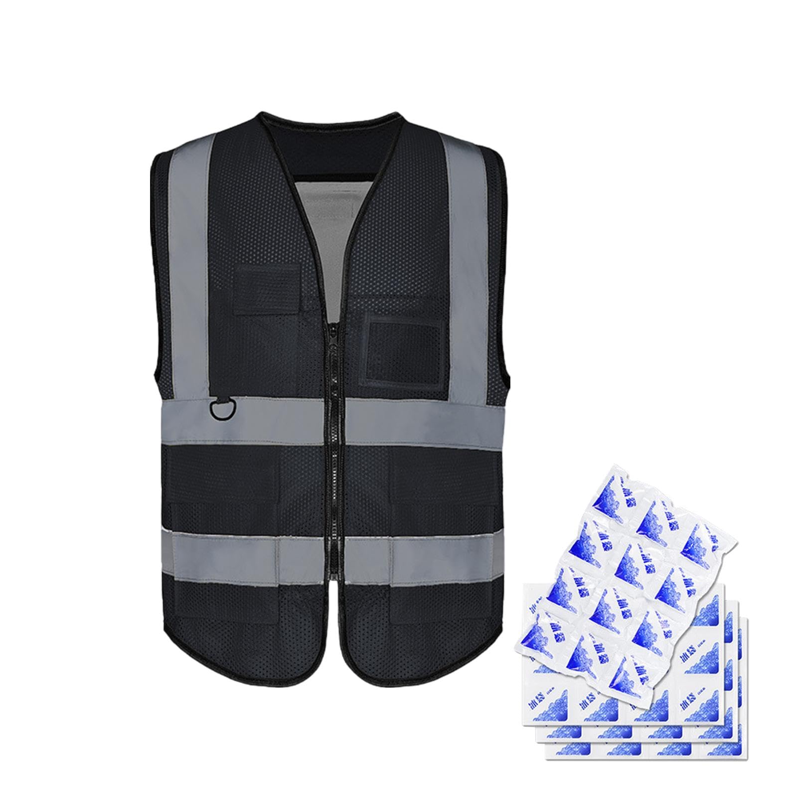 Kühlweste mit Kühlakkus, Kühlsicherheitsweste - Reflektierende Sicherheitskleidung Kühljacke Westen | Klimaanlagenweste mit Mesh-Design und Taschen für Männer und Frauen bei der Arbeit bei