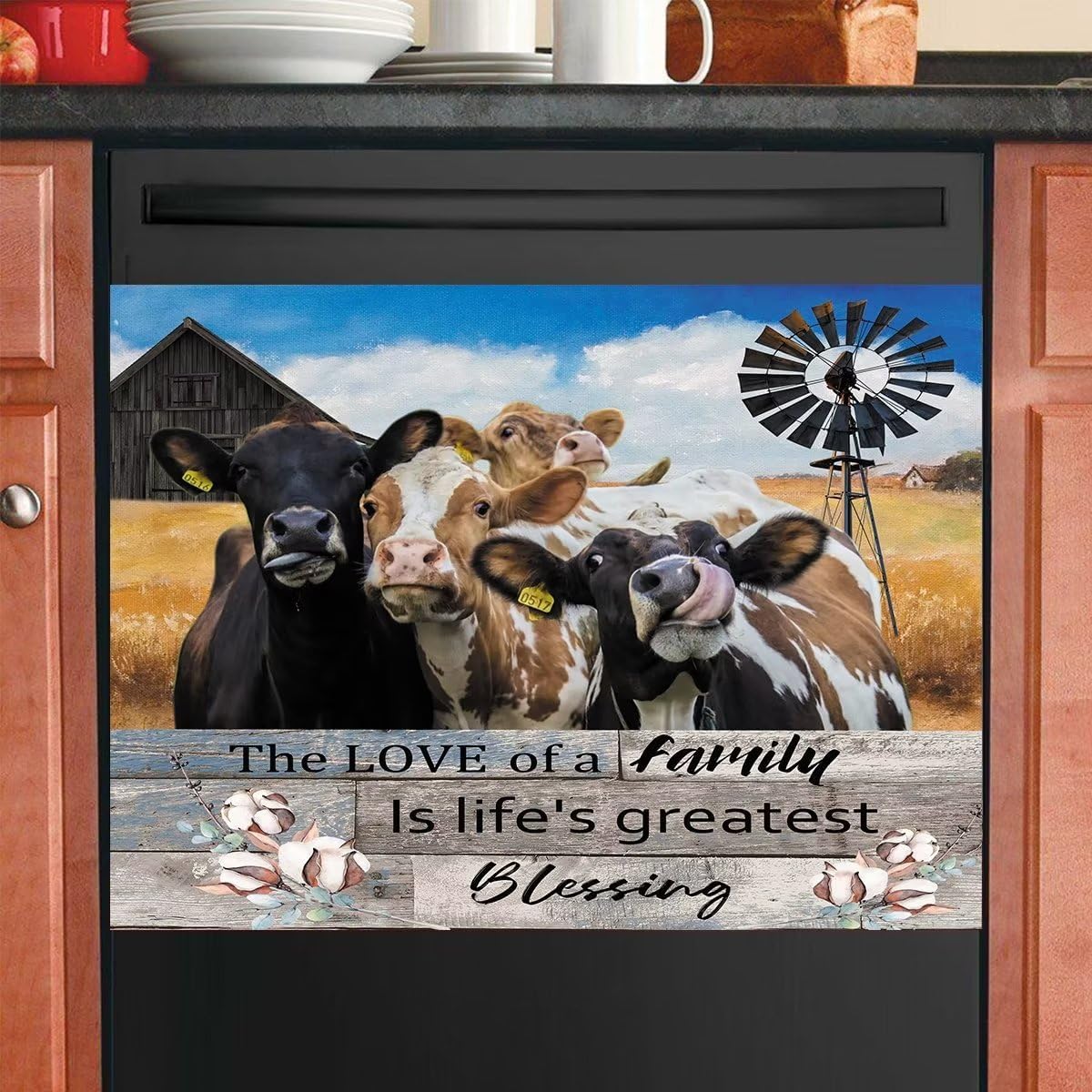 Cow Dishwasher Cover Magnet Sticker,Farm Cattle Panel Decal Fridge Magnets Door Cover,Country Life Refrigerator Magnetic Kitchen Appliance Stickers Decorative, 23" x 17" Magnetic