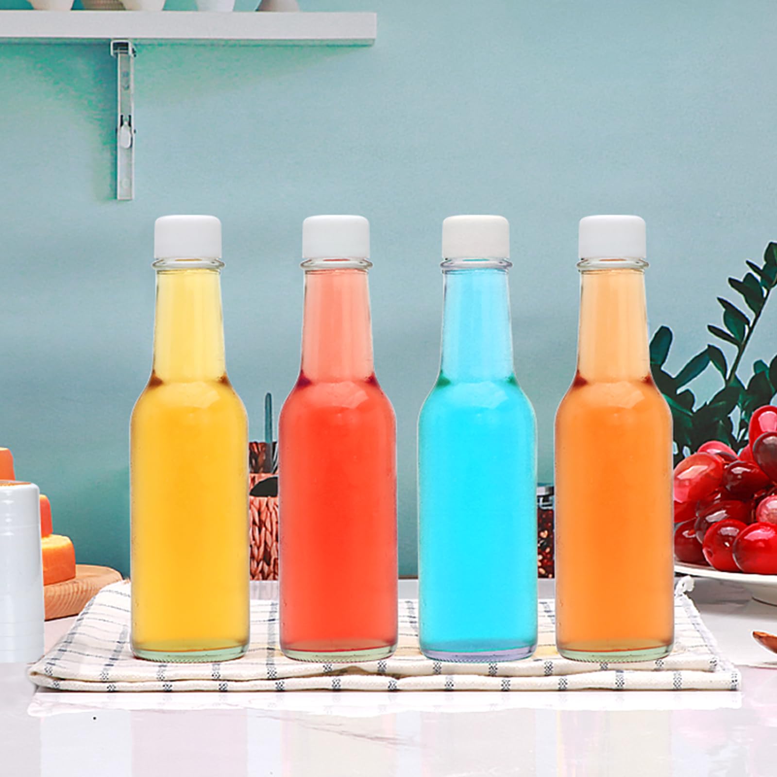 Bottiglia per salsa piccante da 141,7 ml, bottiglia in vetro con coperchio bianco, coperchio a vite a prova di perdite, confezione da 35, per olio, vodka, salsa, ketchup, tabasco, miele,