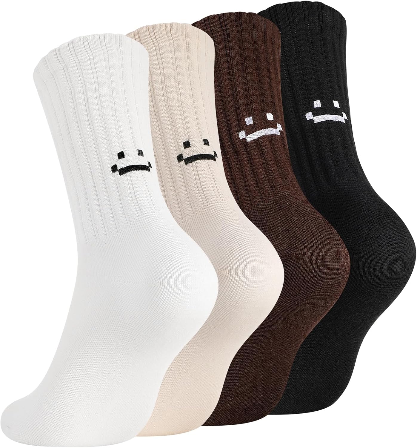 4 Pairs Women Slouch Crew Socks Cute Fun Smile Face Retro Ribbed Scrunch Cotton Socks for Casual Athletic - Image 8