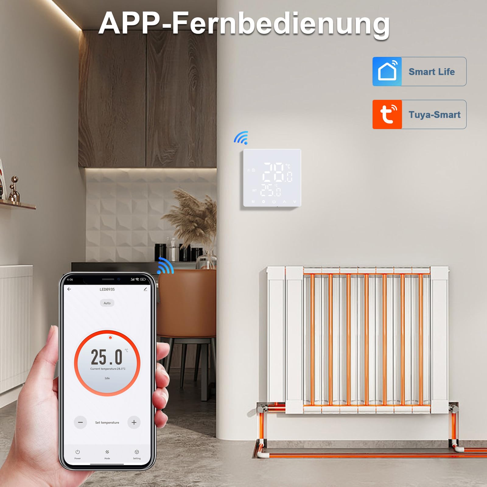 CNBINGO Termostato a pavimento Wi-Fi, termostato intelligente per riscaldamento digitale, riscaldamento a pavimento, 230 V, programmabile, termostati per acqua, elettrico, bianco