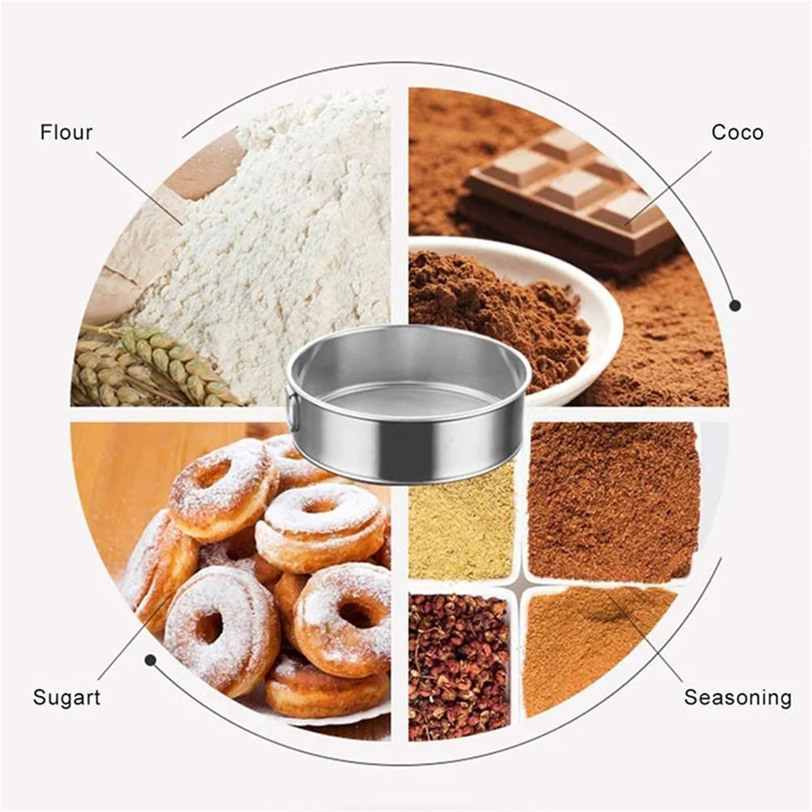 Mehlsieb-Set aus 304 Edelstahl, 2 Stück, 25 cm, robuste Backutensilien, perfekt zum Sieben von Mehl, Zucker und Kuchenzutaten, unverzichtbares Küchenzubehör