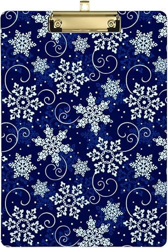 Miniatura 2 de Portapapeles acrílicos navideños con diseño de copo de nieve azul frío, tamaño carta A4, tablero de clip estándar con clip de perfil bajo de metal