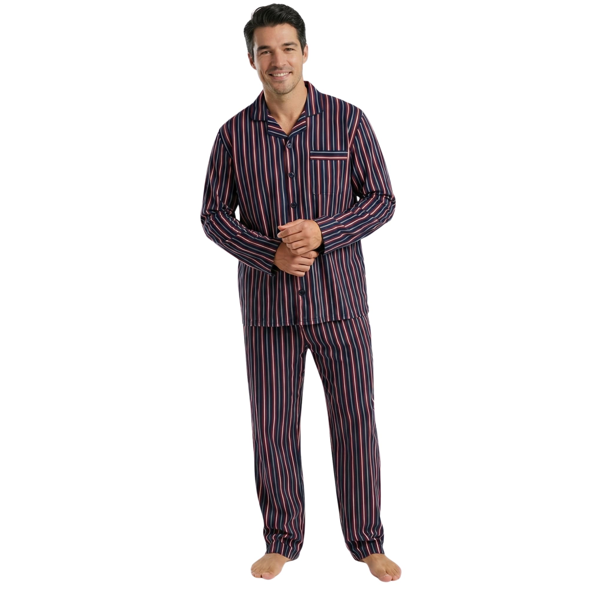 insignia Men's Flannel Pyjama Set, 100% Cotton, Traditional Button Placket, Sleepwear with Elastic Waist Trousers-picture-18