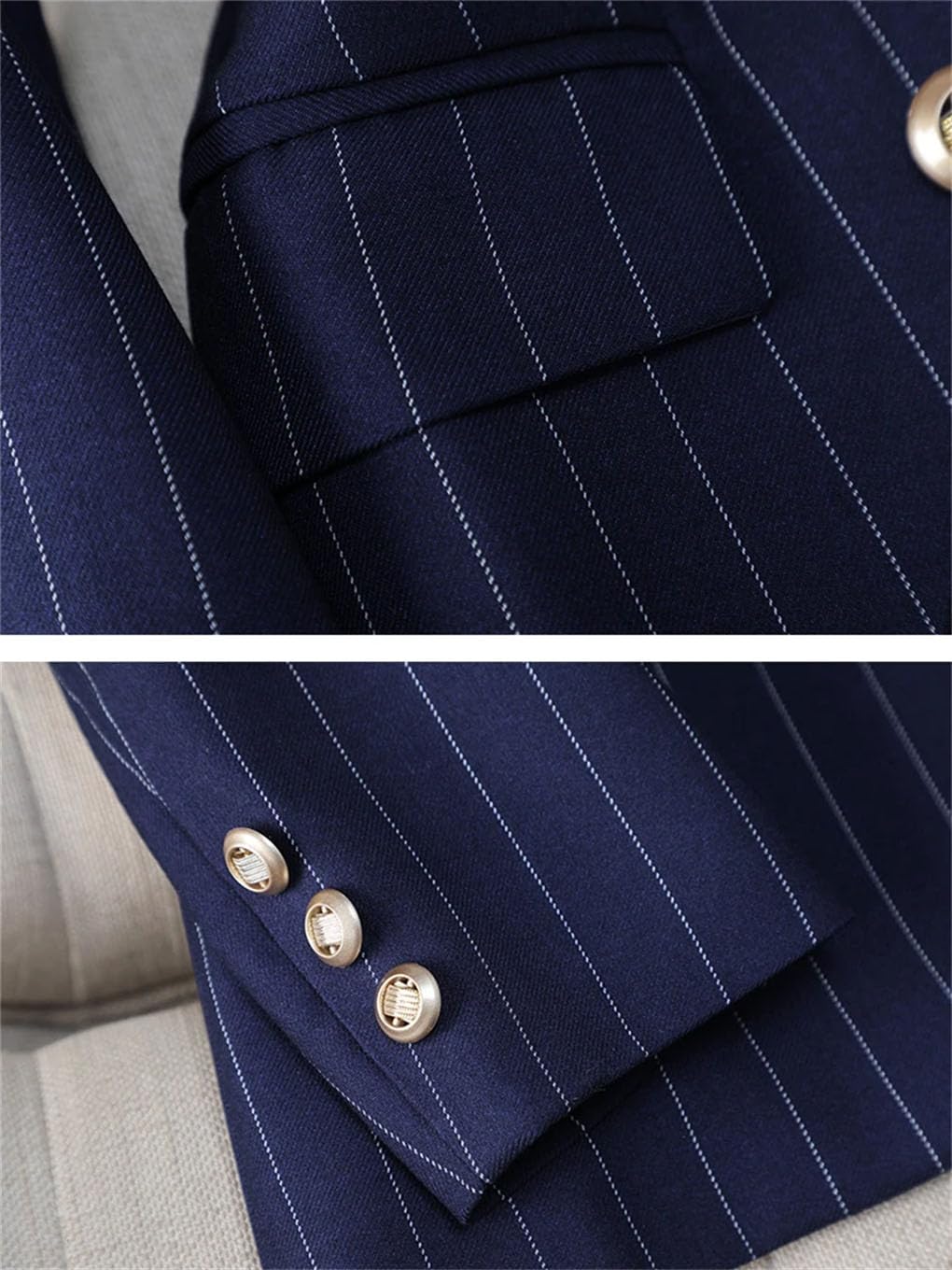 Set di pantaloni formali da donna da ufficio, a righe blu, abbigliamento da lavoro da 2 pezzi, giacca e pantaloni