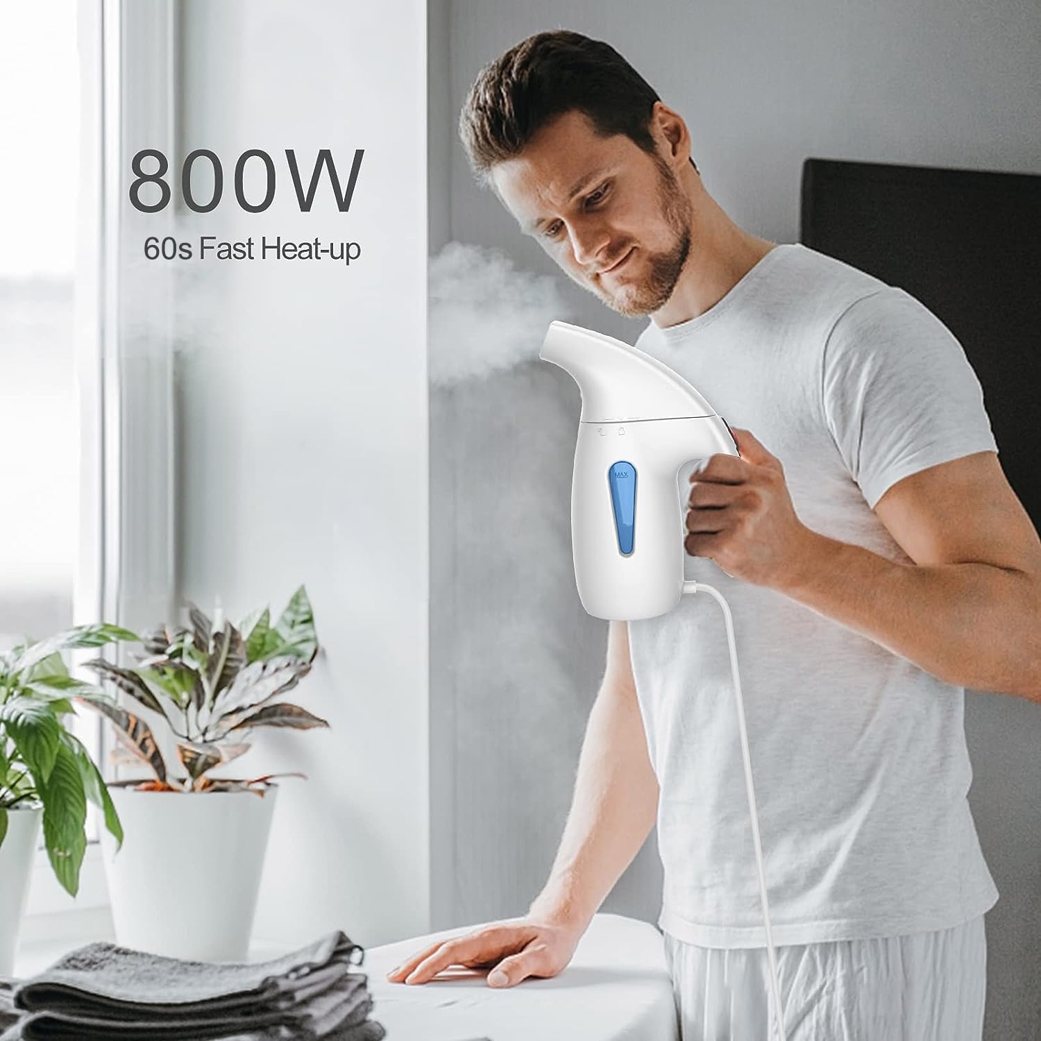 Plancha Vertical Vapor, Plancha Ropa Vertical Portátil, Vaporizador Vapor Viaje de Calentamiento Rápido con Tanque Agua 180ml, Vaporizador de Mano para Uso Familiar y de Viaje
