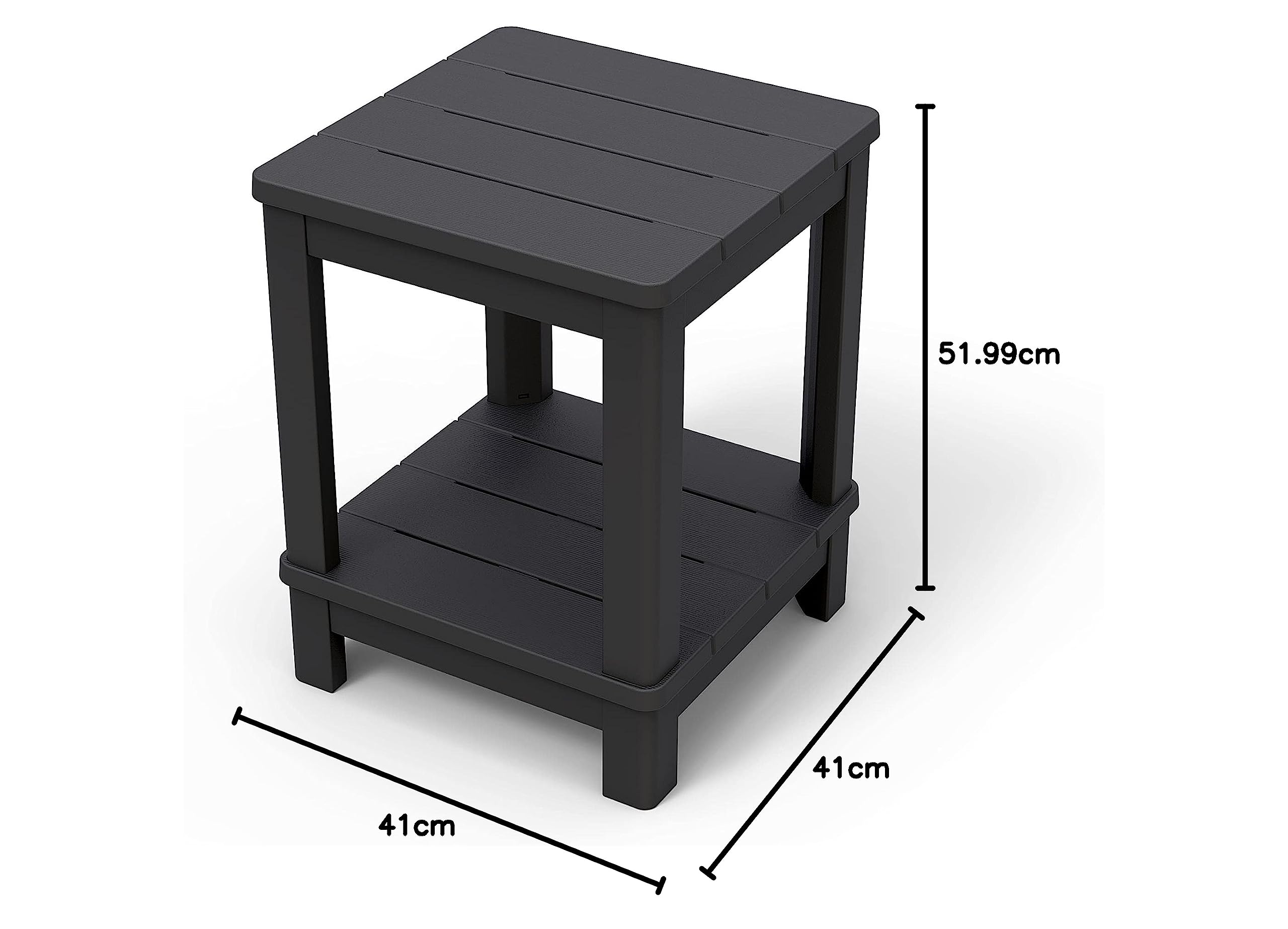 Keter - Tavolino Deluxe con doppio ripiano colore Grafite 40,5x40,5x52 centimetri