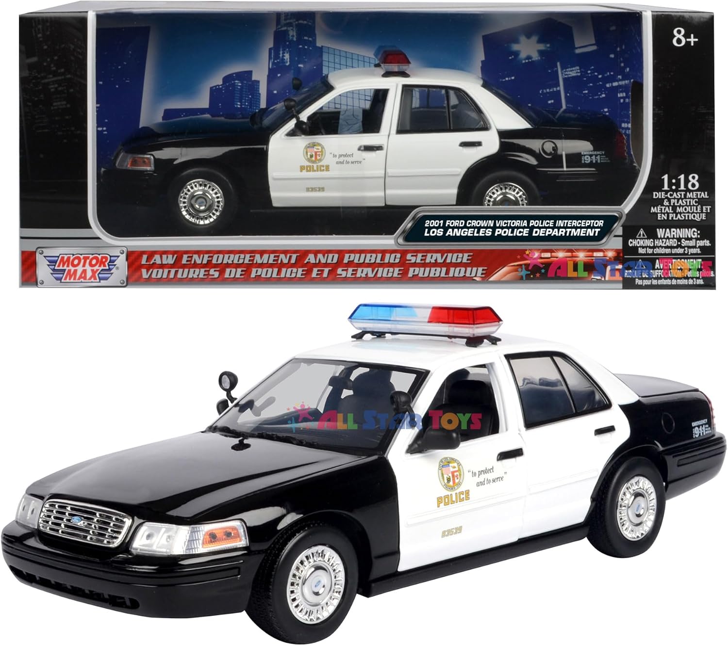 Motormax 1:18 2001 Ford Crown Victoria Los Angeles Police Department LAPD Toy