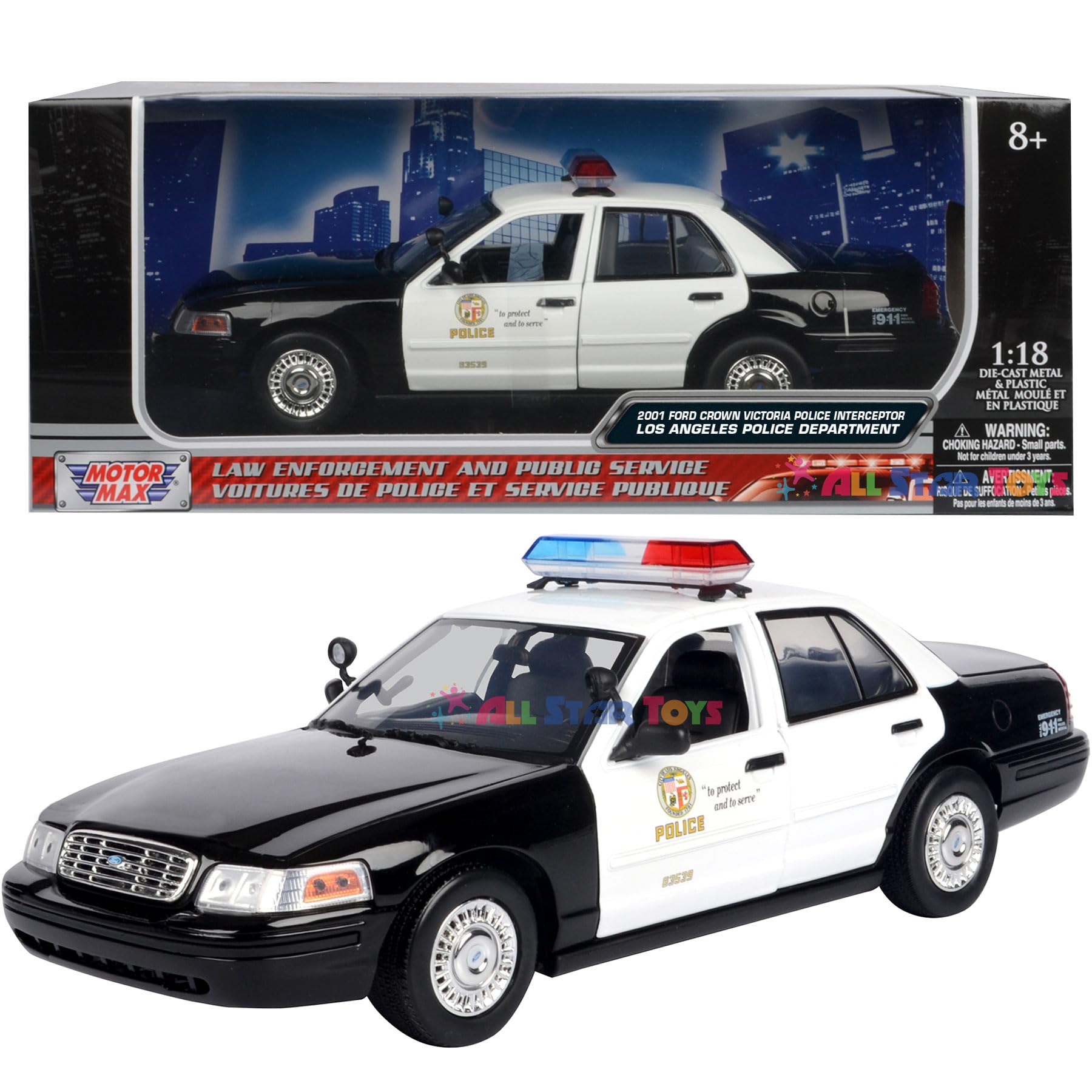 Motormax 1:18 2001 Ford Crown Victoria Los Angeles Police