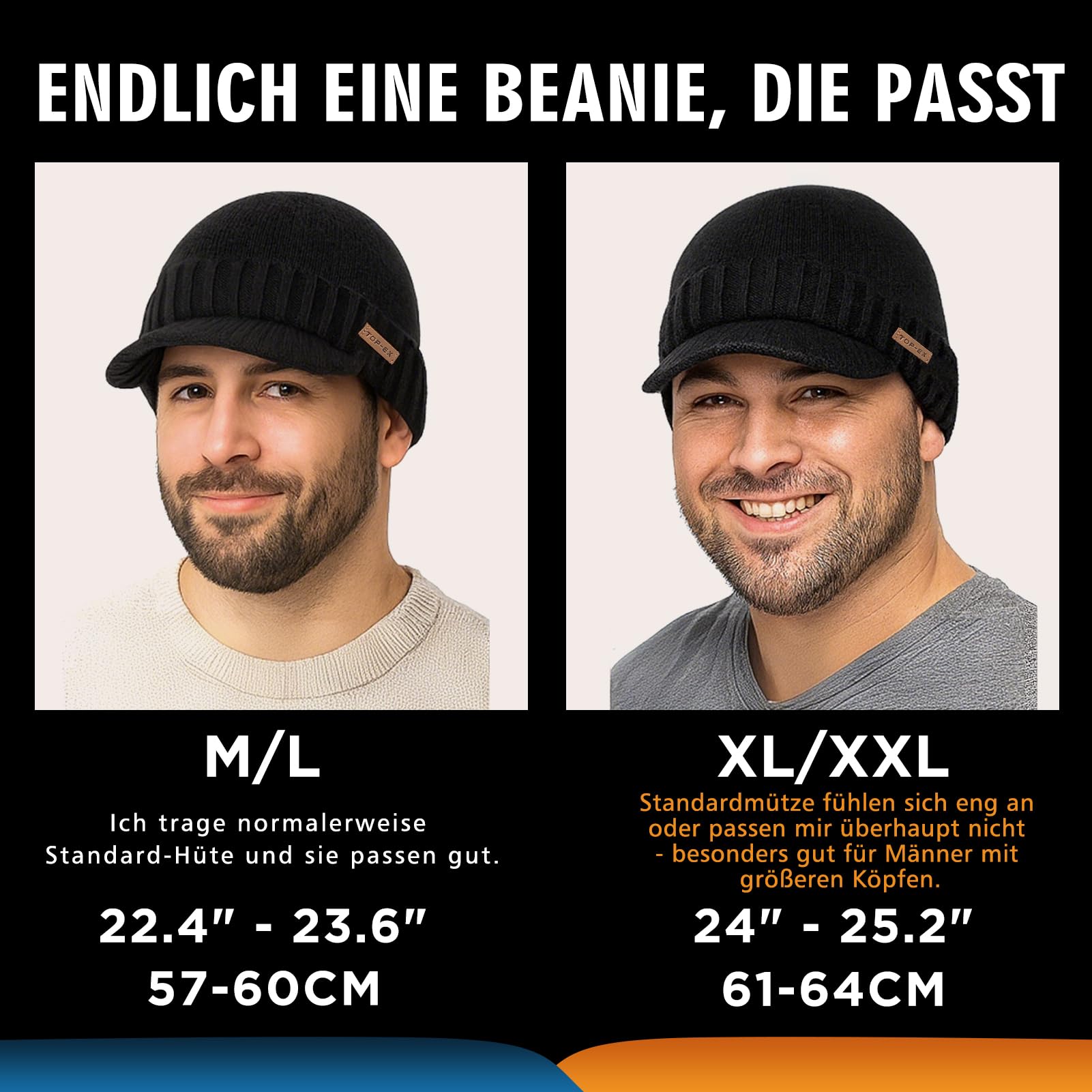 TOP-EX DryKnit - Bonnet tricoté avec visière - Imperméable - Doublure polaire - Chaud pour l'hiver - Mélange de laine