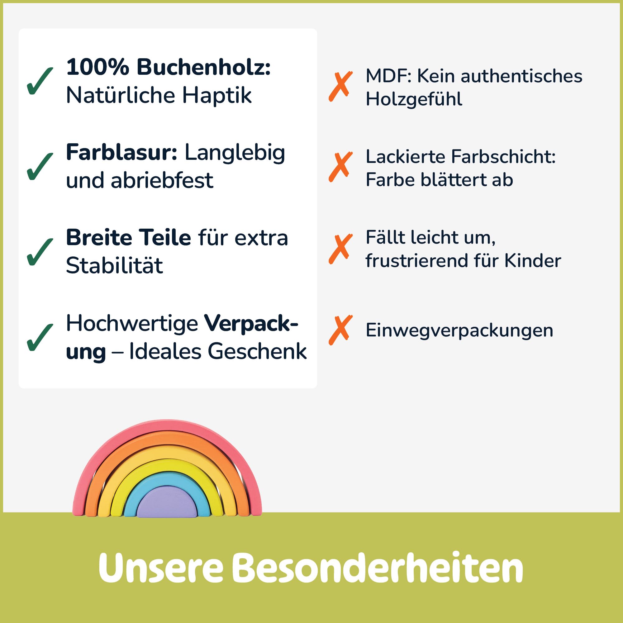 Merle Toys® Regenbogen Holz Spielzeug ab 1 Jahr, Holz Regenbogen Montessori – Ansicht 8