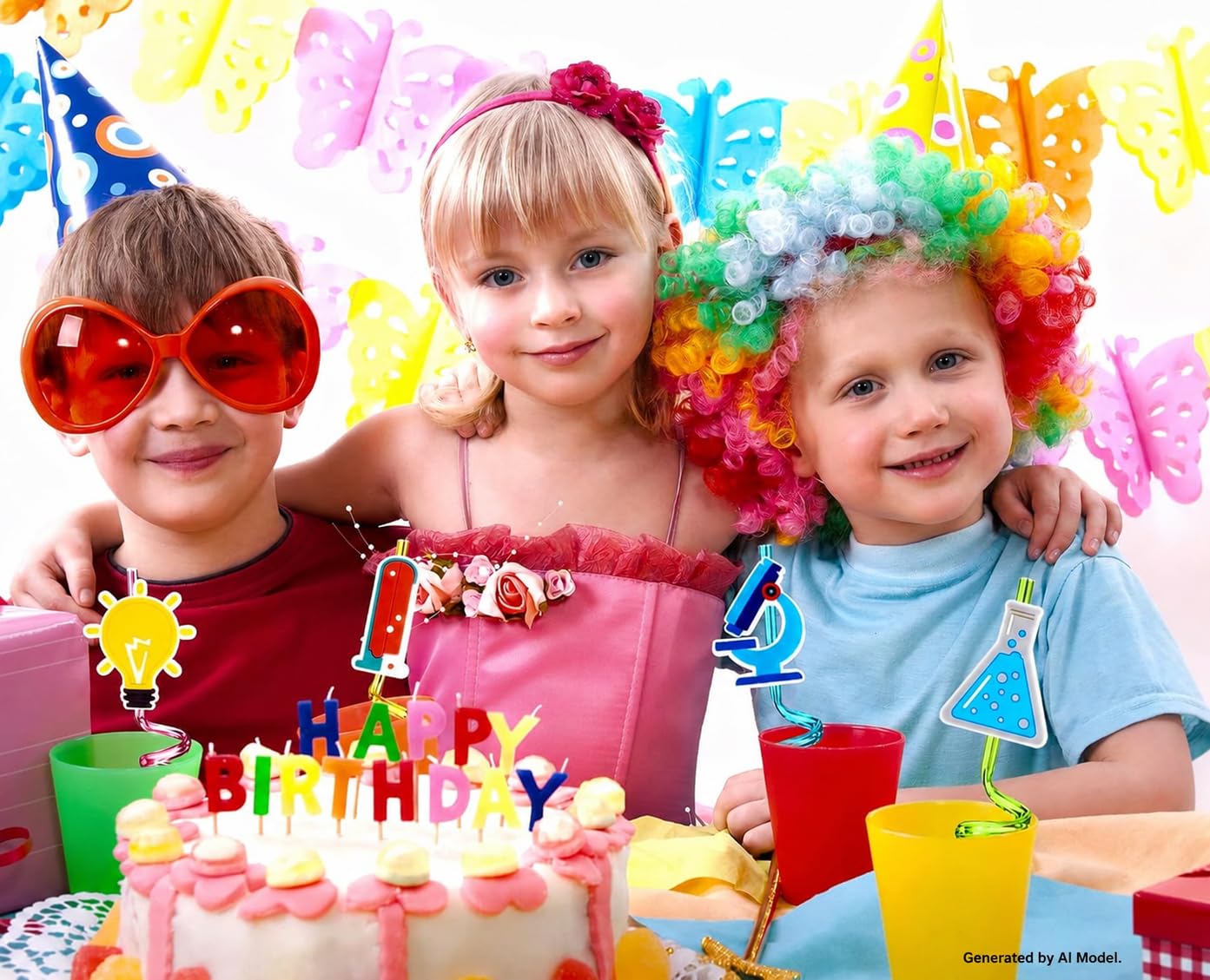 24 pajitas reutilizables de plástico con forma de tema científico, pajitas de cóctel con decoraciones de dibujos animados, suministros de fiesta de cumpleaños para niños