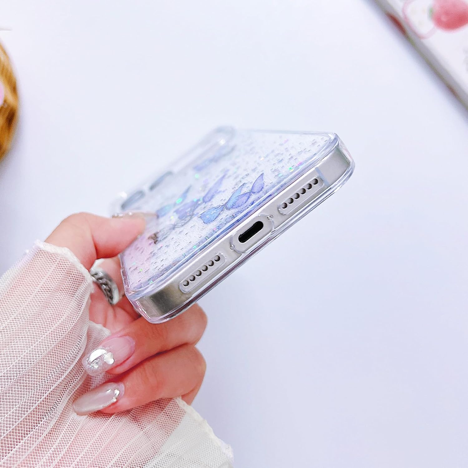 Compatible iPhone 17 Pro Case Clear Butterfly Women Girls Flexible TPU Stars Sparkle Glitter Anti-Scratch Shockproof Protective Phone Cover for iPhone 17 Pro (Purple Butterfly) - Image 6