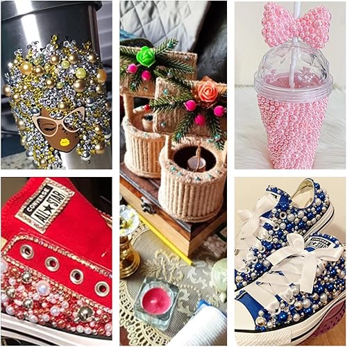 Miniatura 4 de Mezcla de perlas planas y diamantes de imitación para manualidades, 2.68 oz de color AB, perlas semicirculares, diamantes de imitación de resina