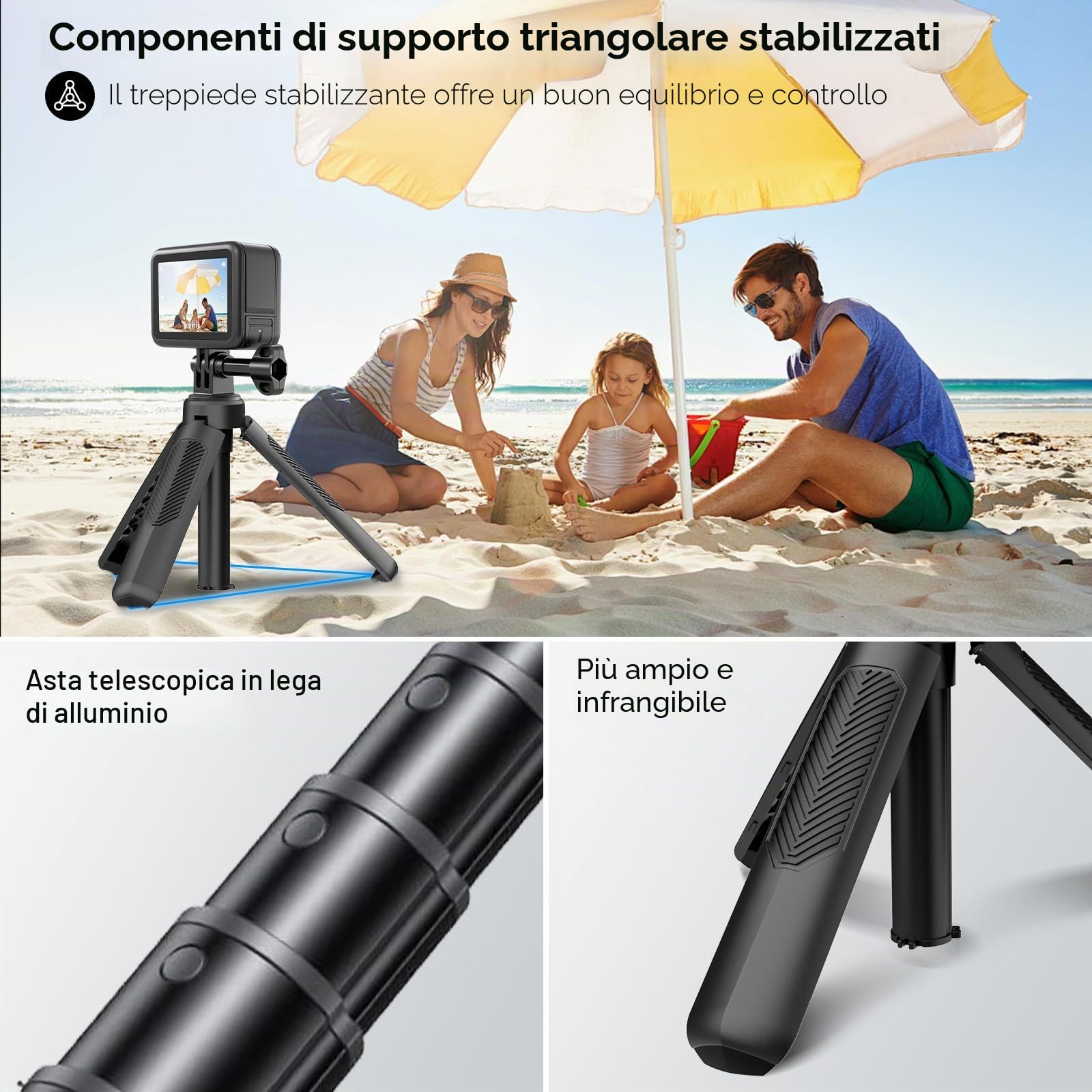 REYGEAK 40 cm Selfie Stick Treppiede per GoPro, mini treppiede 2 in 1 per DJI Osmo Pocket 3, GoPro Hero 13/12/11/10/9/Max, Osmo Action 5 Pro/4, Insta-360 X5/X4