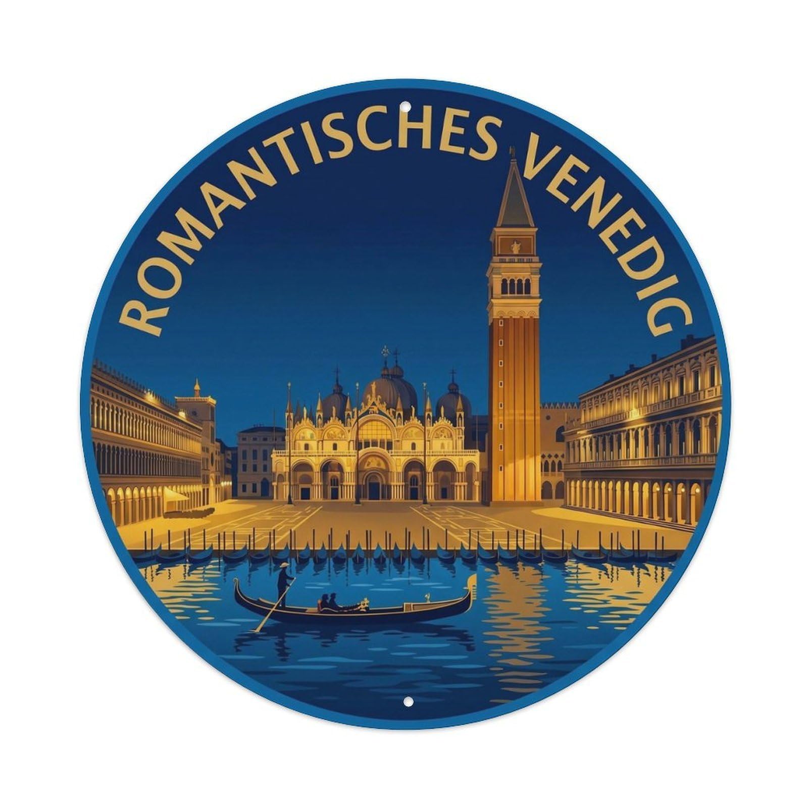 Italian Venice City Square Heritage Piazza Tourism Travel Metal Tin Sign Plaque Wall Decor for Cafe, Man Cave, Club Bar, Office, Home Garden Round Metal Poster 8x8Inch