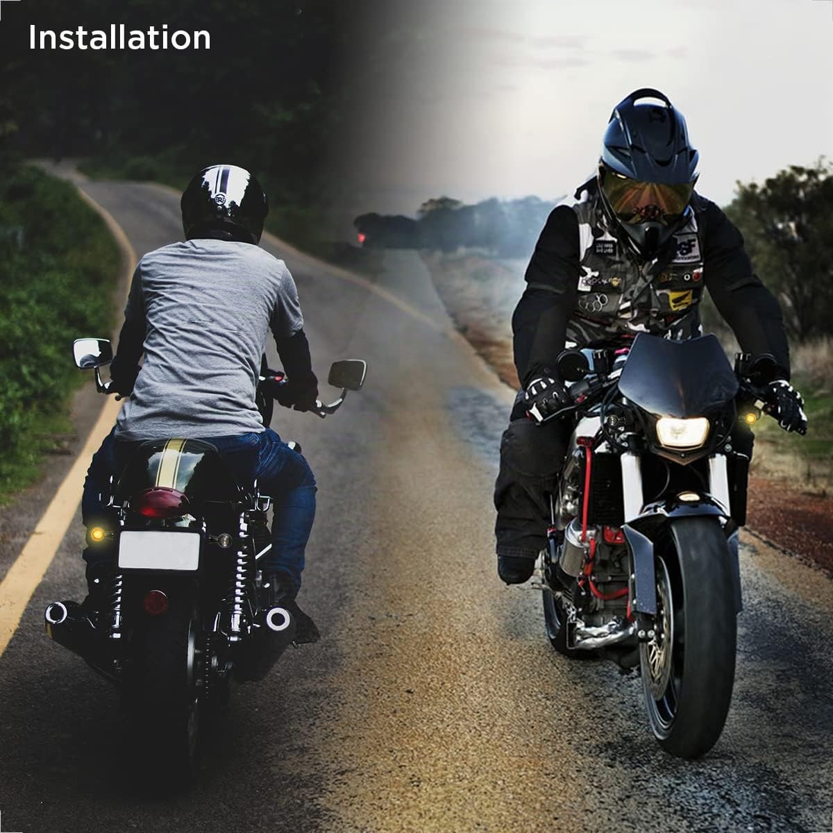 evermotor Universel 12v 2PCS E24 Mini Moto LED Clignotants,Indicateurs Bullet Alliage De Zinc Moulage Ip67 Étanche E Test | Lot de 2 coques étanches universelles en forme de balle en alliage de zinc pour Harley