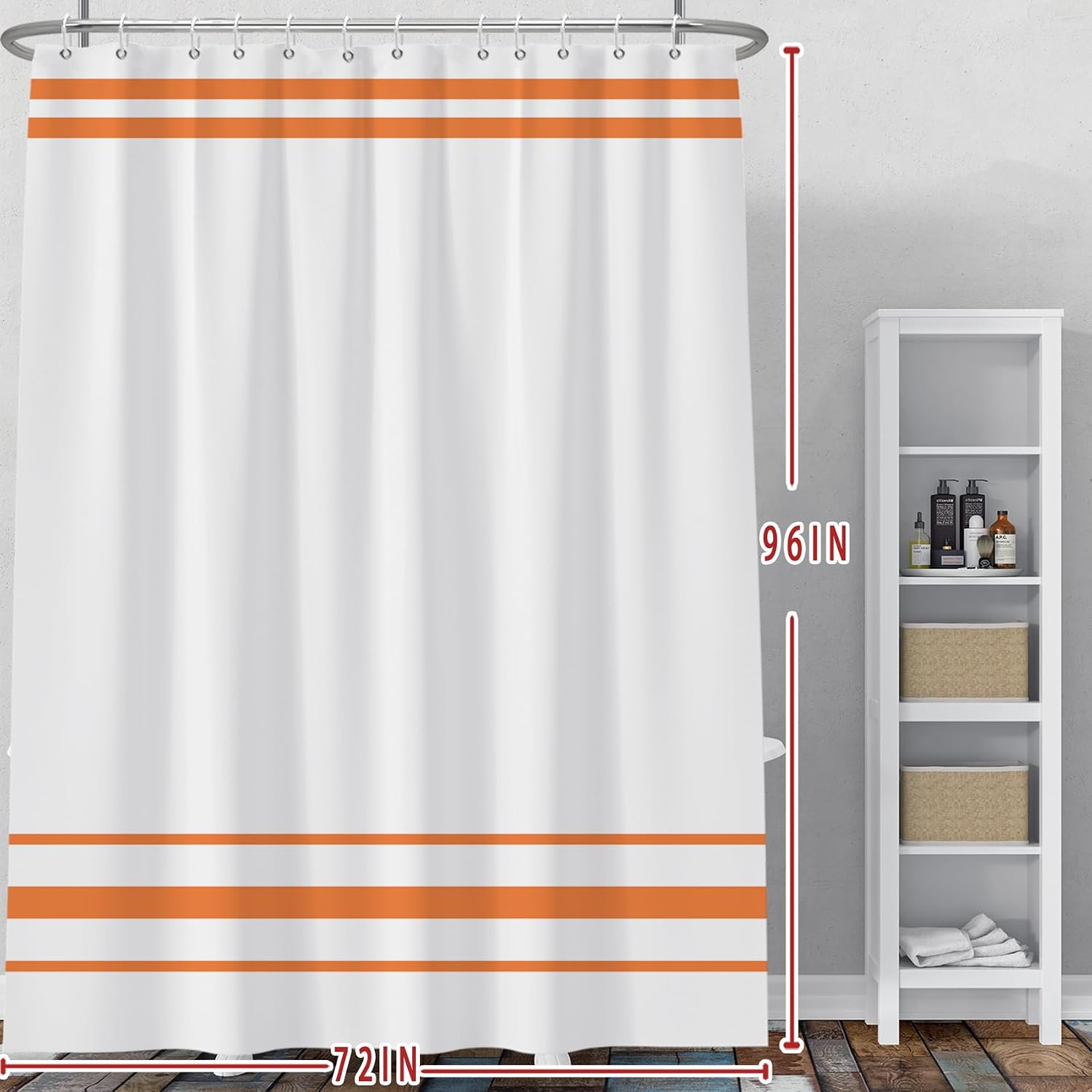 Baocicoo Striped Shower Curtain for Bathroom Minimalism Style Shower Curtain Set Orange and White Stripes Shower Curtains Dormitory Cubicle Waterproof Fabric Shower Curtain with Hooks 72x96 Inches