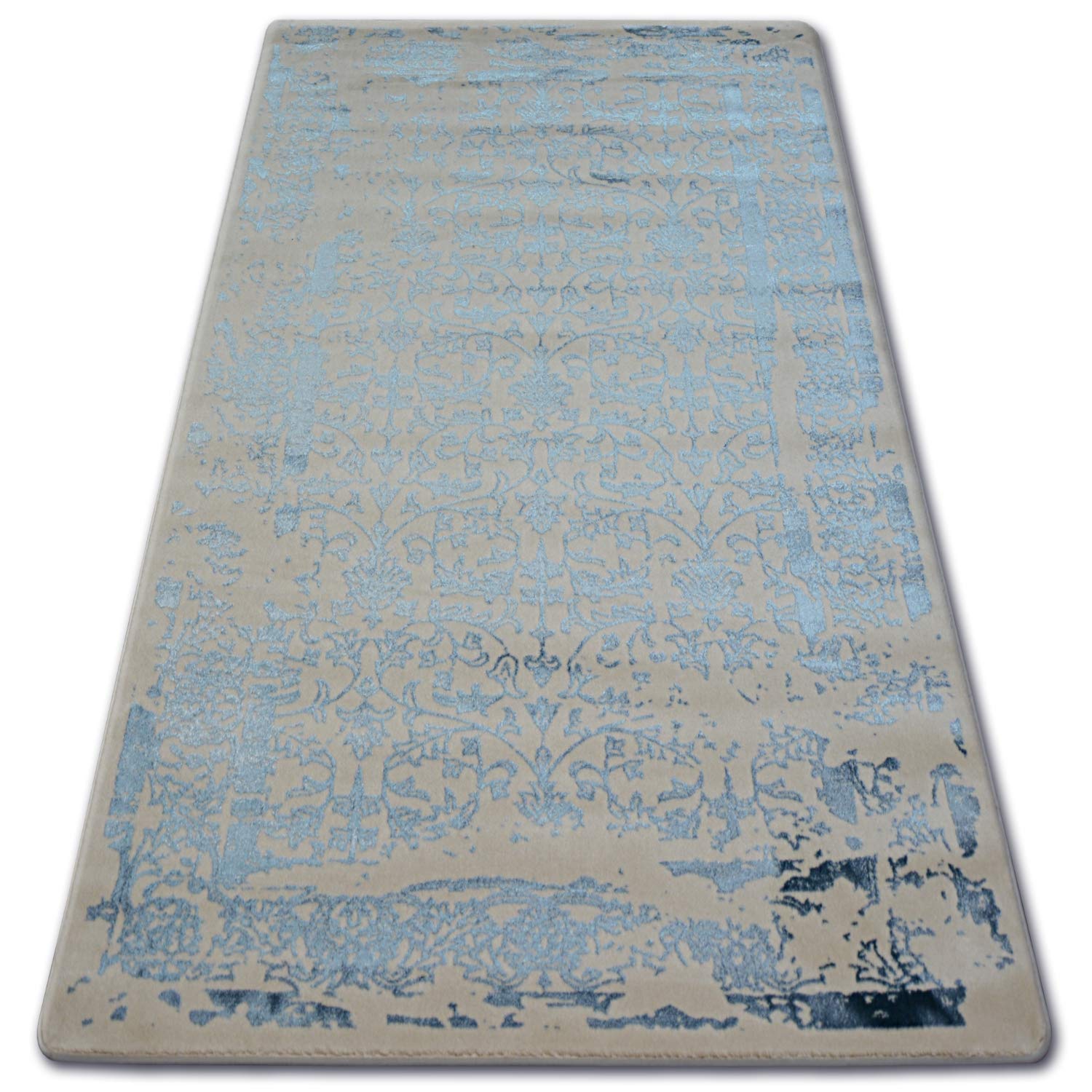 Tapis acrylique Manyas salon chambre pièce élégant bleu ivoire 120x180 cm