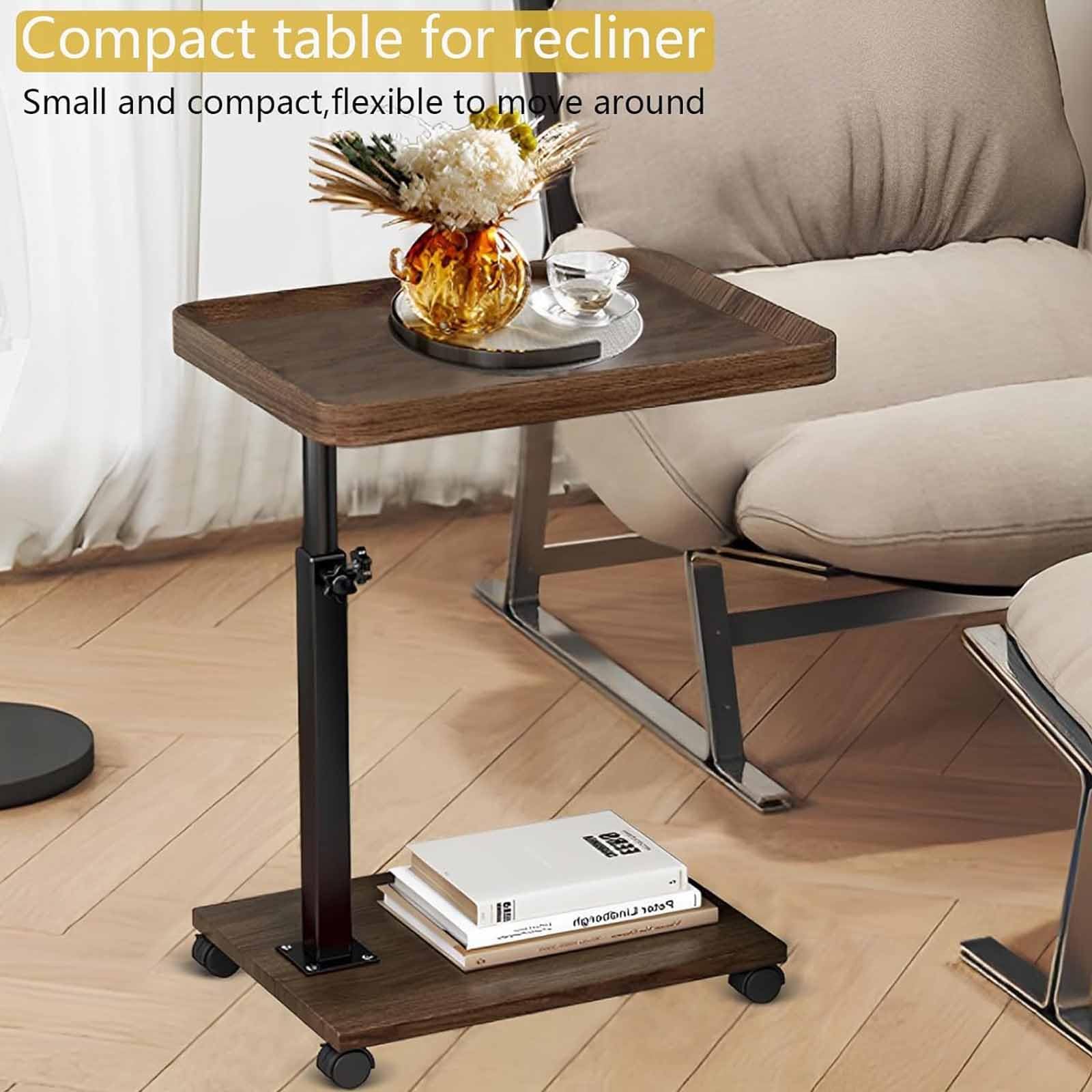 Mesa Auxiliar C Ajustable en Altura, Bandeja giratoria de 360° para TV, Ideal para Espacios pequeños, mesas auxiliares Que se Deslizan Debajo del sofá, Laterales con Ruedas, Perfec