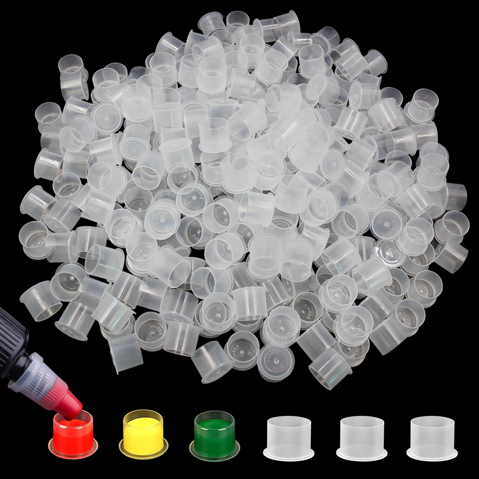 Tattoo Ink Caps Large - Autdor 300Pcs Tattoo Cups 17mm Disposable Tattoo Ink Cups With Base Microblading Pigment Caps for Tattoo Permanent Makeup Container Cap Tattoo Accessories Tattoo Supplies