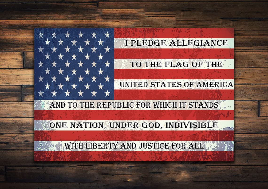 Vintage Metallschild USA Flagge & Pledge Of Allegiance - 20,3x30,5cm Alu-Blech, Wanddekoration Für Bar, Küche, Man Cave