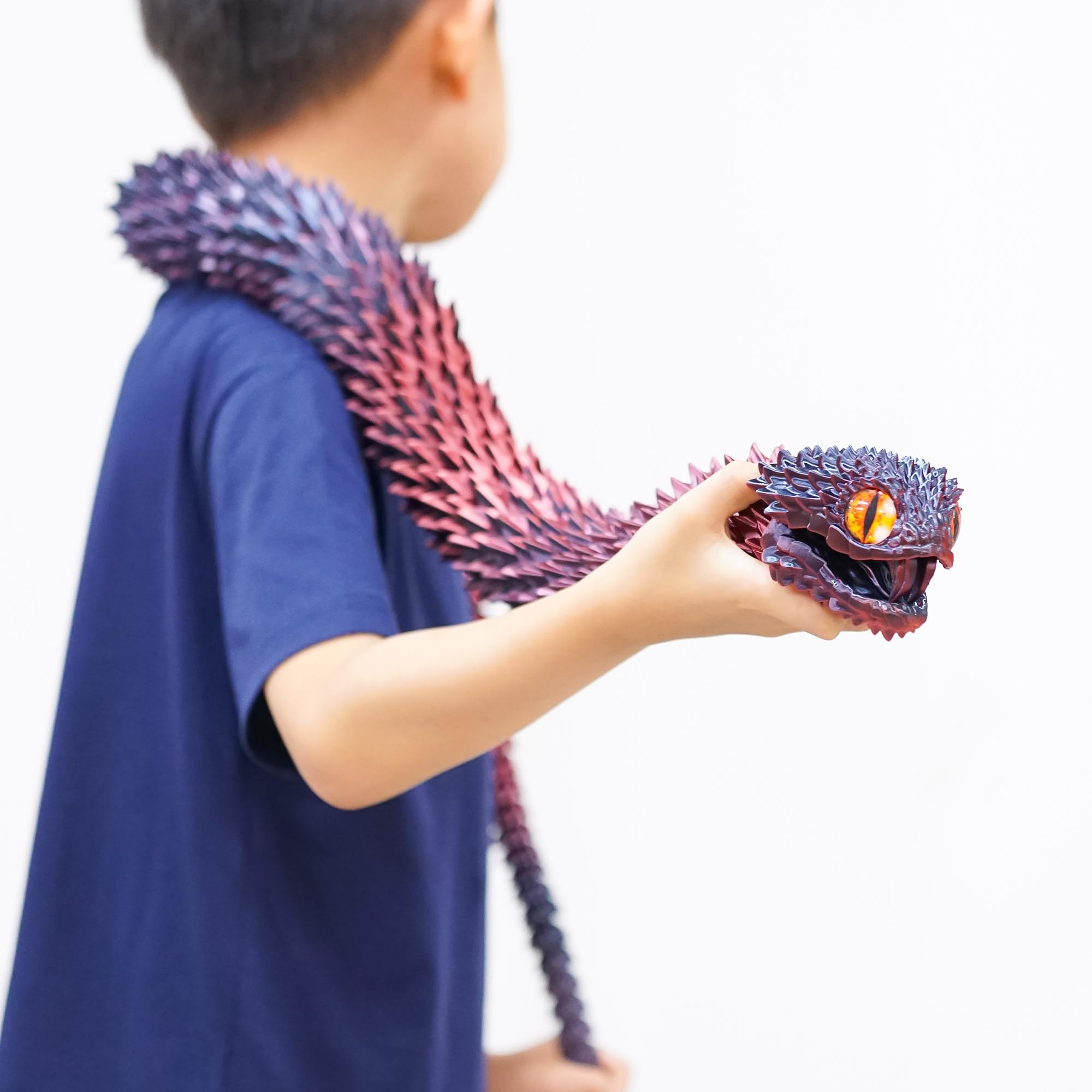 47,5 Zoll Super Große 3D Gedruckte Schlange mit Offenem Mund, Bewegliche Zähne, Flexible Gelenkfigur von Reptilien, Stressabbau, Spielfigur zur Beruhigung, Überraschungsgeschenke (RBL/47,5 Zoll)