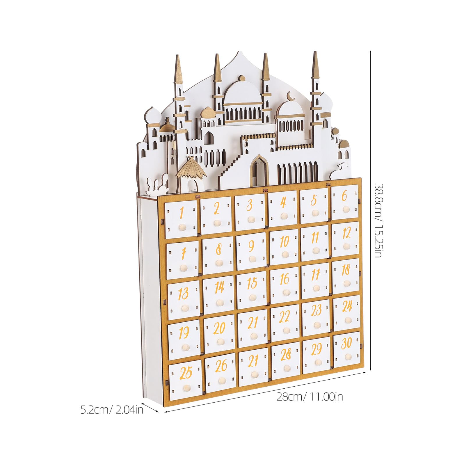 ULTECHNOVO Ramadan-adventskalender aus Holz mit Schubladen und Led-beleuchtung Countdown-kalender für Muslimische Feiertage Tischdeko mit Schubladen für Ramadan und Eid