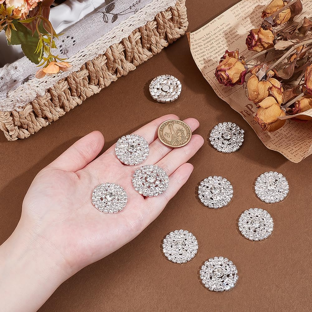 PH PandaHall 12pcs Rhinestone Buttons Sew on Crystal Buttons Without Hole 26mm Silver Flatback Button Accessory Flat Round Decorative Button for Garment Clothing Sewing Wedding Embellishments Decor