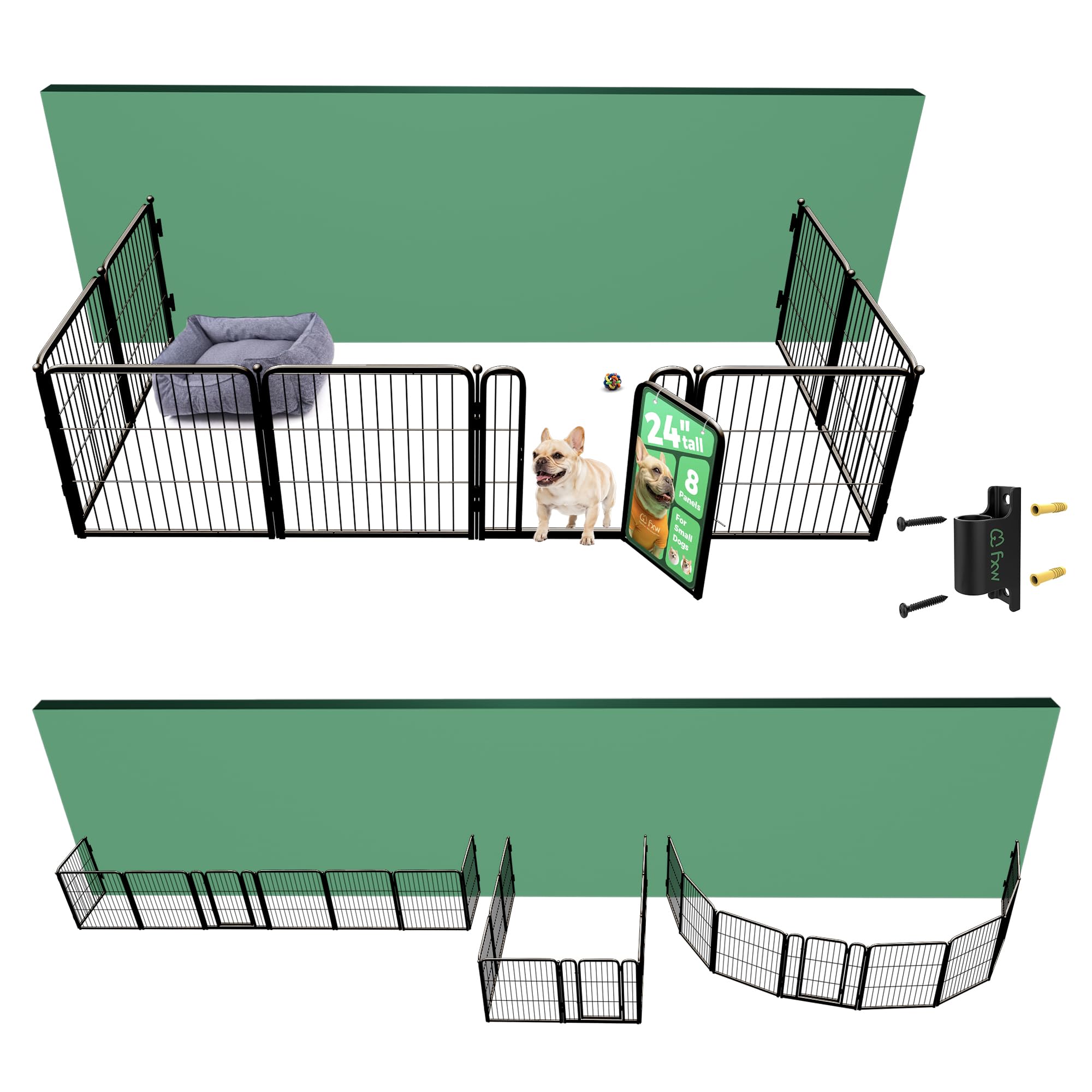 FXW Homeplus Indoor Dog Playpen with Fence-to-Wall Anchors, 24" H, 8 Panels