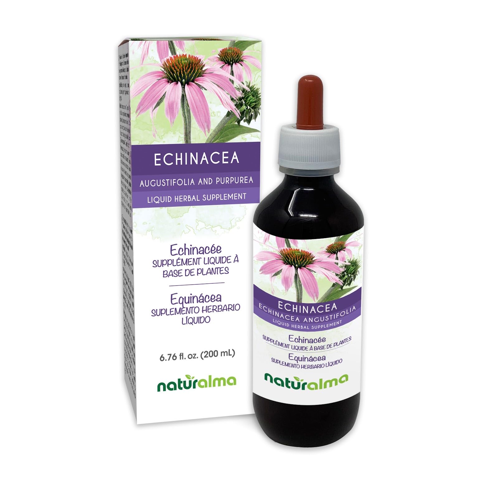 Naturalma Echinacea (Echinacea angustifolia and purpurea) Root and herb Alcohol-Free Tincture - 6.76 fl oz Liquid Extract in Drops - Herbal Supplement - Vegan 6.76 Fl Oz (Pack of 1)