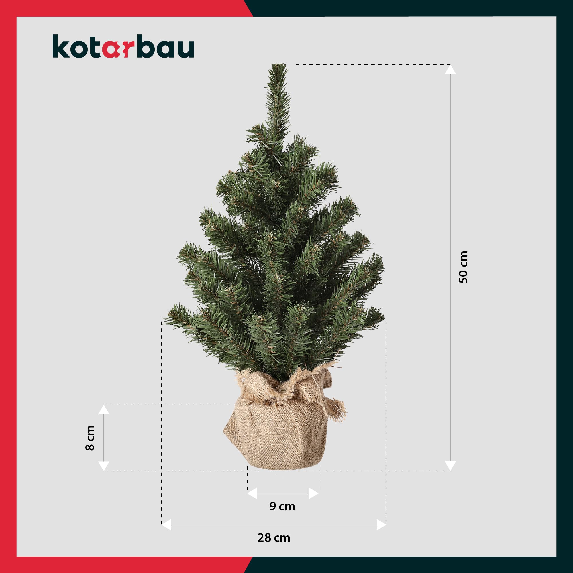 KOTARBAU® Künstlicher Weihnachtsbaum Deko Klein 50 cm mit Jute Weihnachtsbaumständer Mini Tannenbaum Künstlich Christbaum Christmas Tree (Packung mit 2)